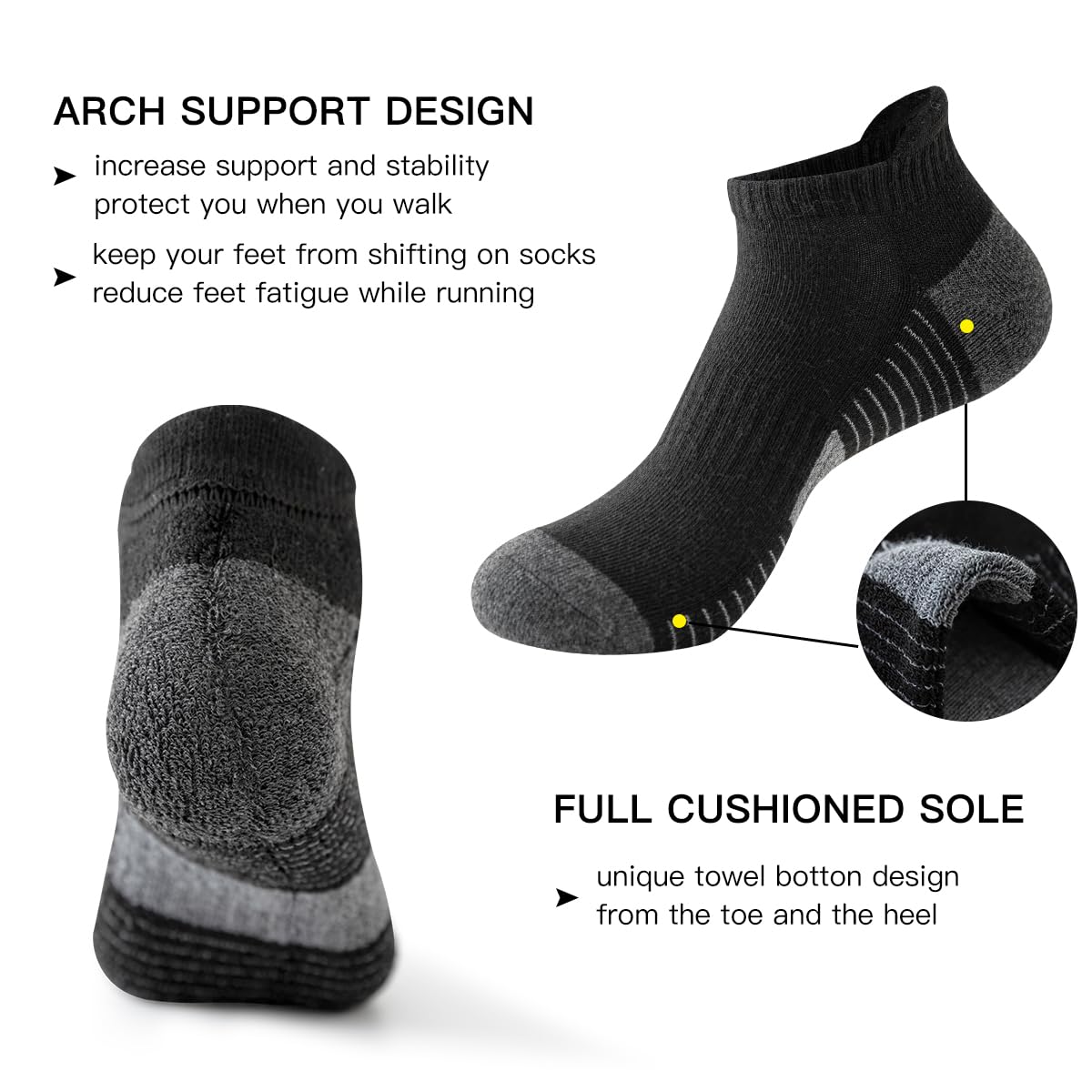 JOYNÉE 10 pares de calcetines deportivos para hombre, acolchados, transpirables, de corte bajo, para hombre, talla de calcetín 10-13
