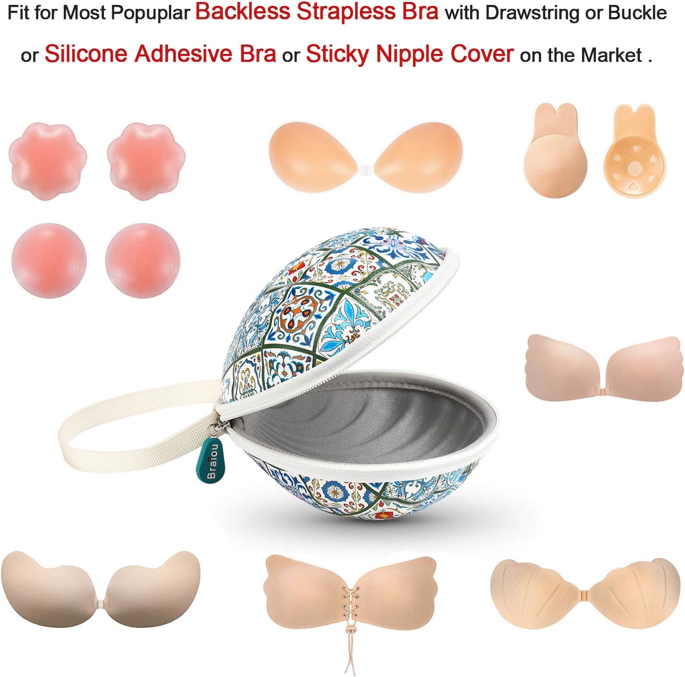 Hard Travel Case for Silicone Bras [A-DD Cup] Premium Bikini Storage Organizer Portable Nubra Lingerie Underwear Storage Bag