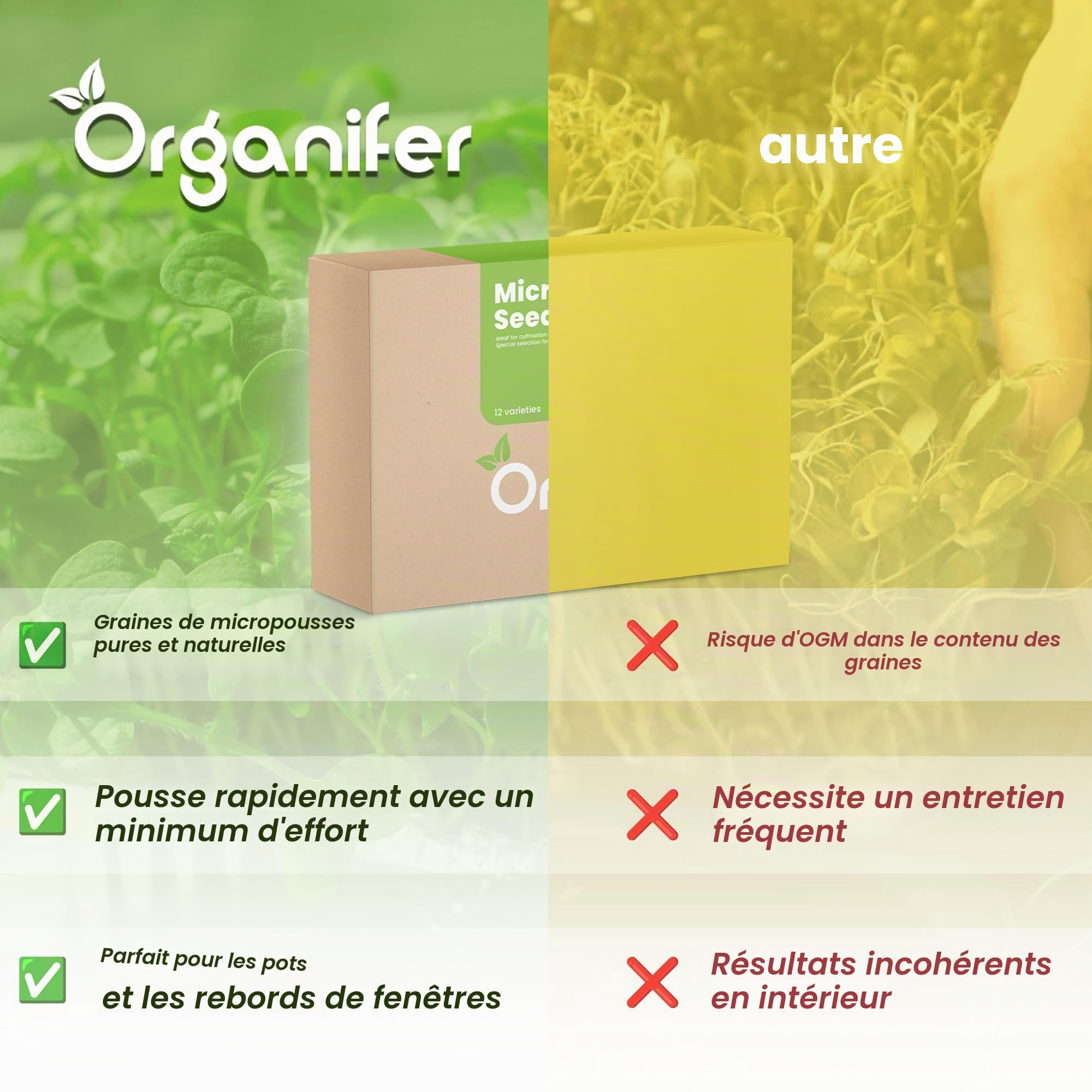 Paquet De Microgreens (Babyleaf Et Microleaf) | Graines De Germes - Graines De Cresson - Graines De Potager - Graines De Laitue - Graines De Radis - 12 Variétés - Organifer