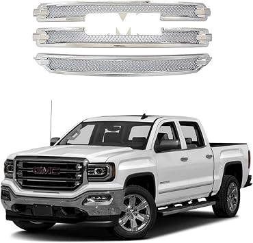 غطاء شواية NINTE لسيارة GMC Sierra SLT موديل 2016-2018 | غير مناسب للقاعدة وSLE ABS أغطية شواية شبكية من الكروم، طبقة خارجية من 3 قضبان ليست بديلة