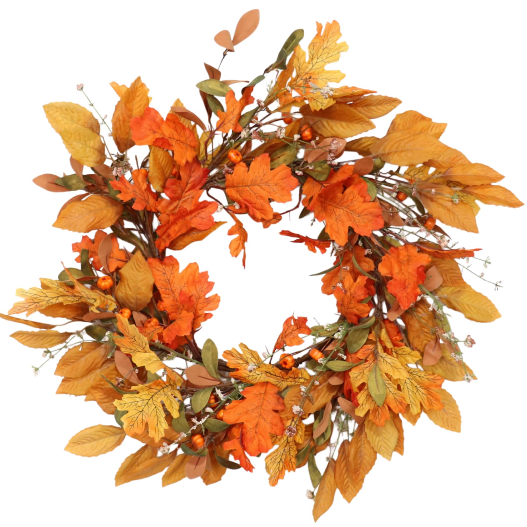 Artificial Fall Wreaths for Front Door with Maple Leaves & Berries, 55 cm
