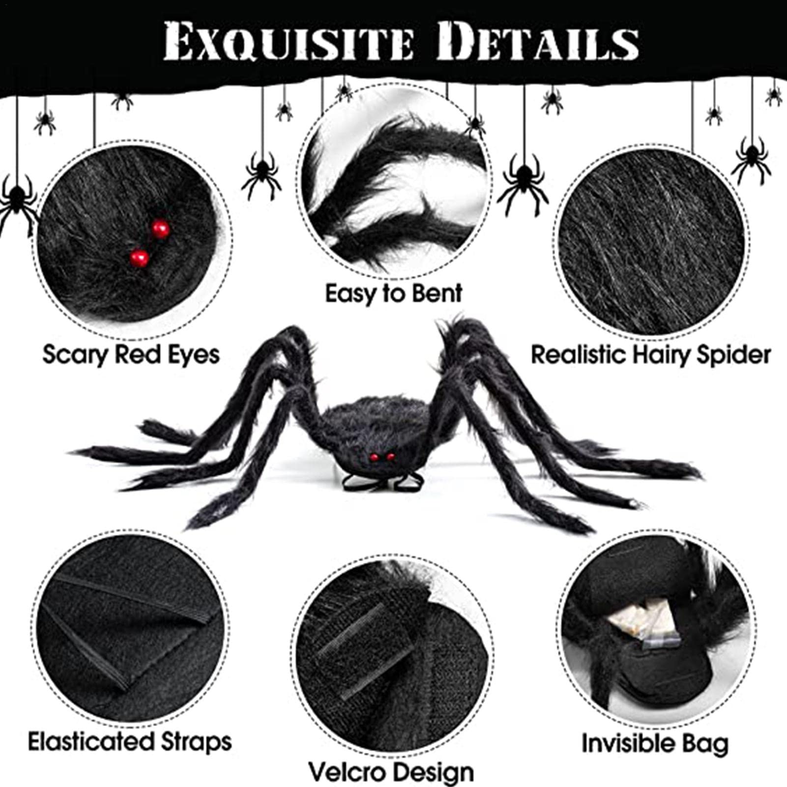Kit Costume Ragno Luminoso Per Bambini Halloween: Zaino Ragno Con 8 Gambe LED, Cappello Da Strega E Borsa Caramelle