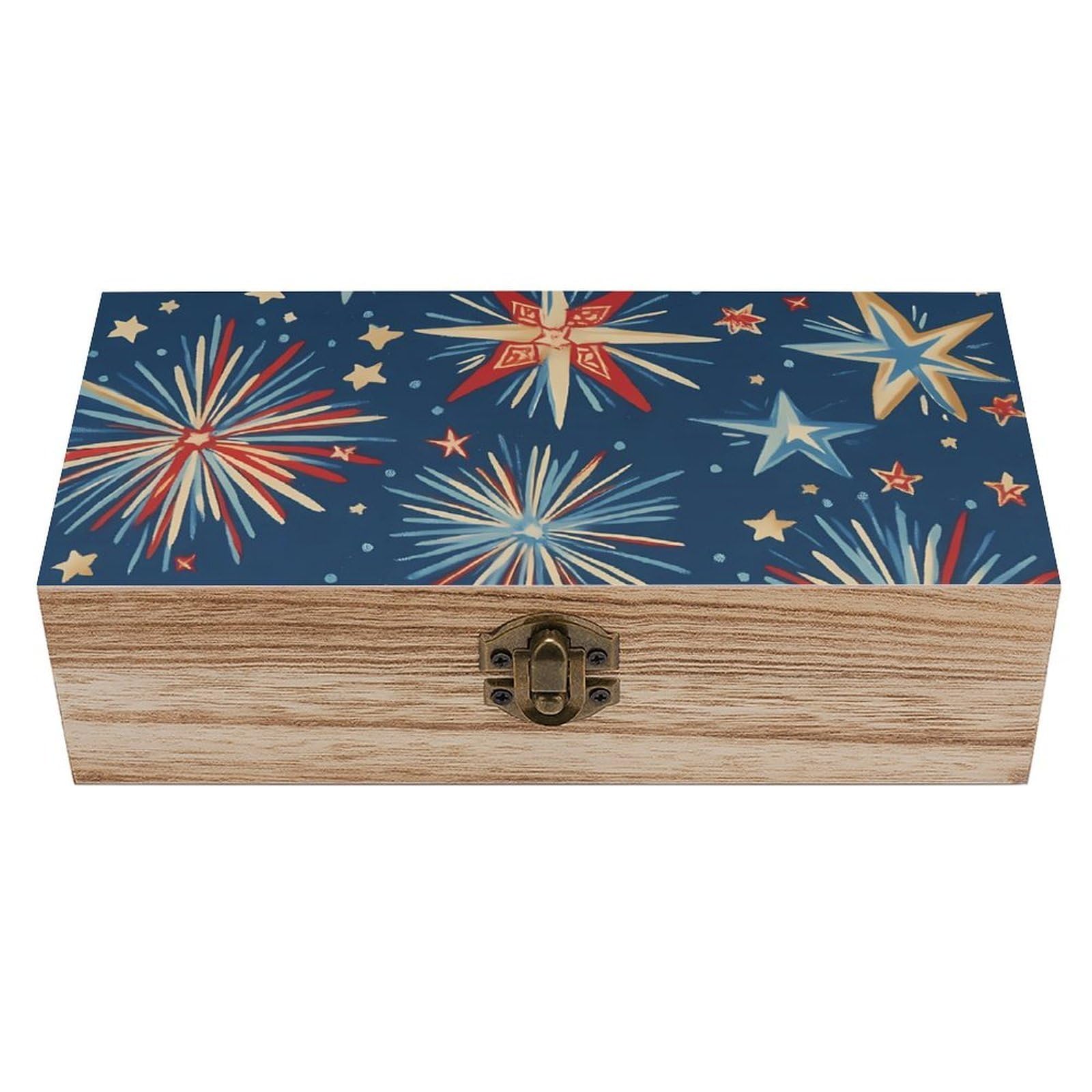 HLBSDM Vibrant Fireworks & Stars Retro Wooden Storage Box Jewelry Art Gift Boxs Decorative Keepsake Boxes