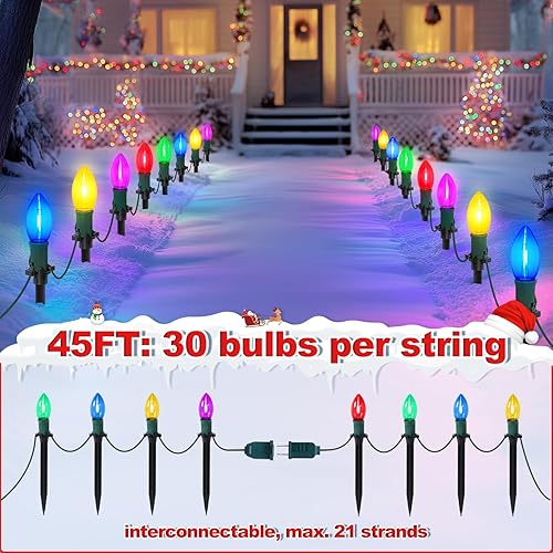 Miniatura 6 de Luces LED C9 de 45 pies para caminos de Navidad al aire libre, 30 bombillas multicolor, impermeables, conectables, luces de pasarela de Navidad para