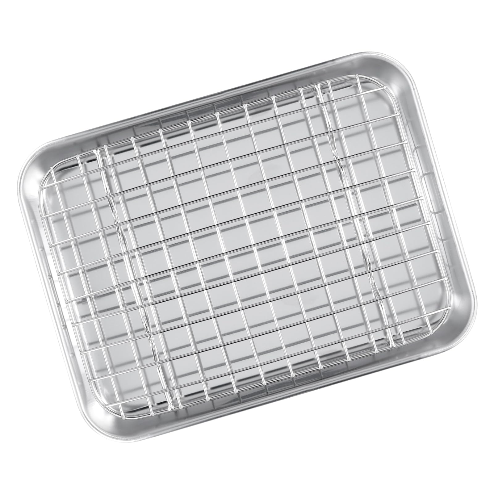 Blacha do pieczenia ze stali nierdzewnej, z kratką chłodzącą, nadaje się do mycia w zmywarce, blacha do pieczenia z kratką, zestaw do pieczenia, smażenia, serwowania, 26,5 x 20,5 x 2,5 cm, 4