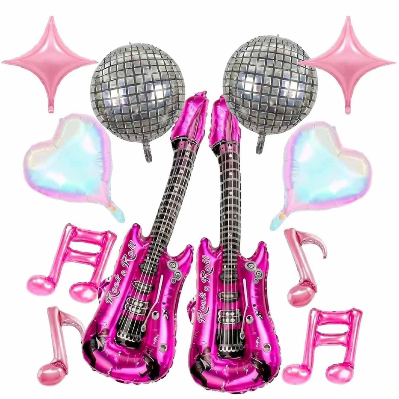 12 Pcs Disco Party Decorations, Kpop Balloons Set, Music Party Balloons, Pink Purple Musical Note Balloons, Guitar and Star Foil Balloons for Music Festival and Party Decor