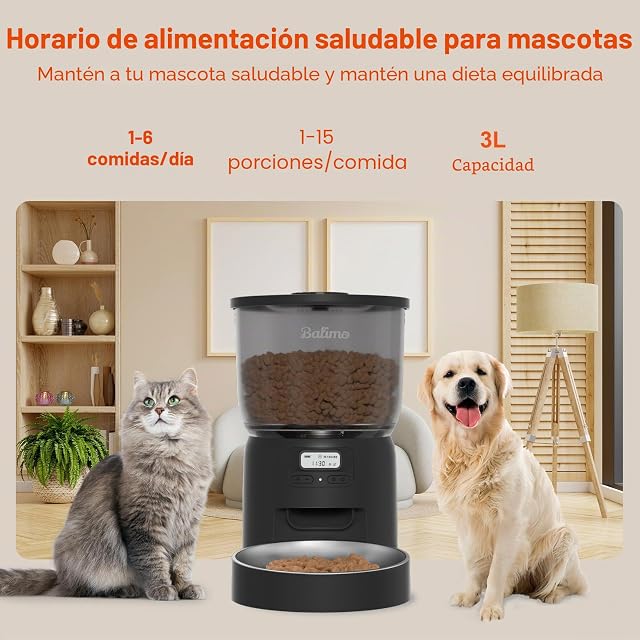 Foto 2 de 8 de Balimo Comedero Gato Automatico, 3L Dispensador Comida Gatos y Perros
