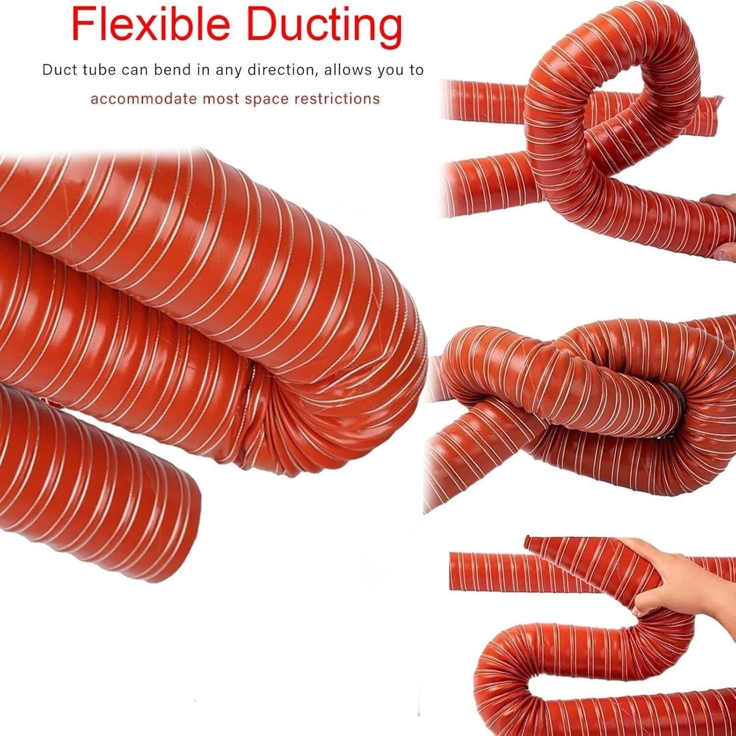 Tubo flessibile ad alta temperatura, 20-250 mm, tubo di ventilazione rosso per aspirazione, scarico, sfiato asciugatrice, HVAC, soluzioni per condotti dell'aria