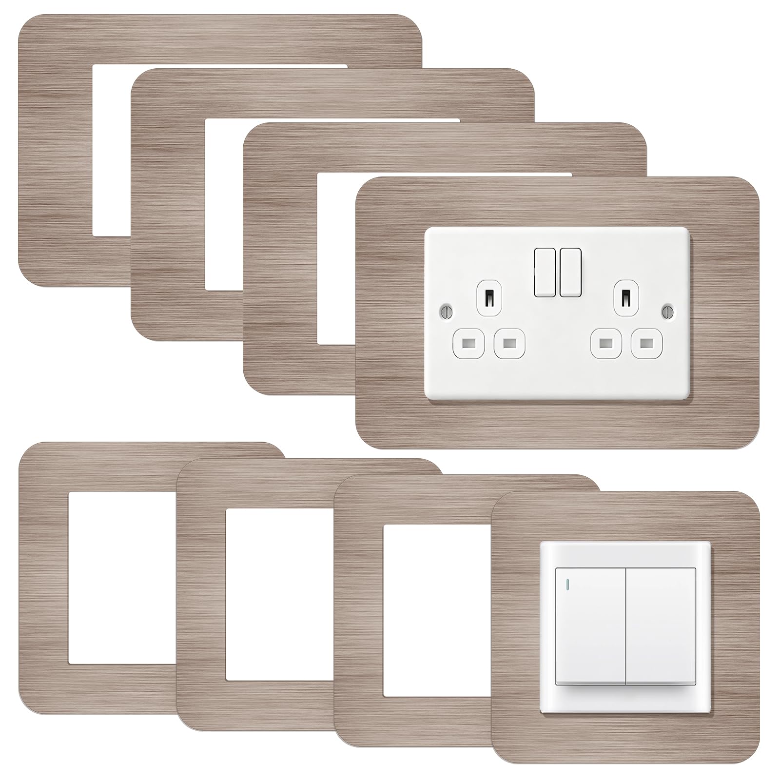 8 Pack Light Switch Surround, Self Adhesive Switch Cover Plate (8, Champagne Gold)