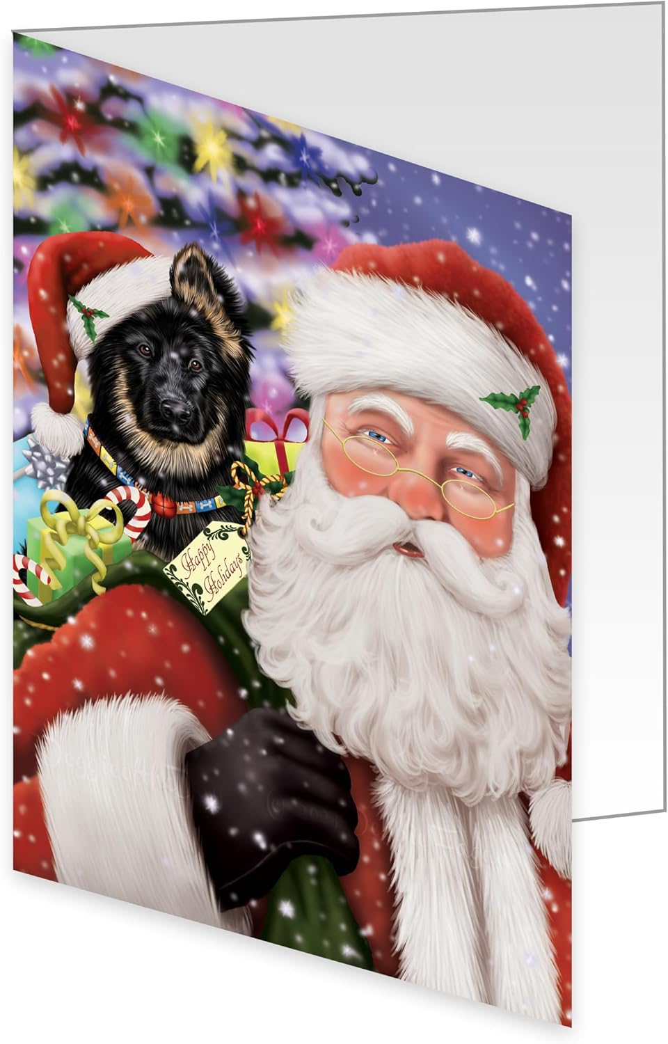 Doggie of the Day Jolly Old saint Nick Carrying German Shepherd Dog Greeting Cards 5x7 - Dog Themed Holiday Christmas Cards with Envelopes, Pack of 10 GCD27117