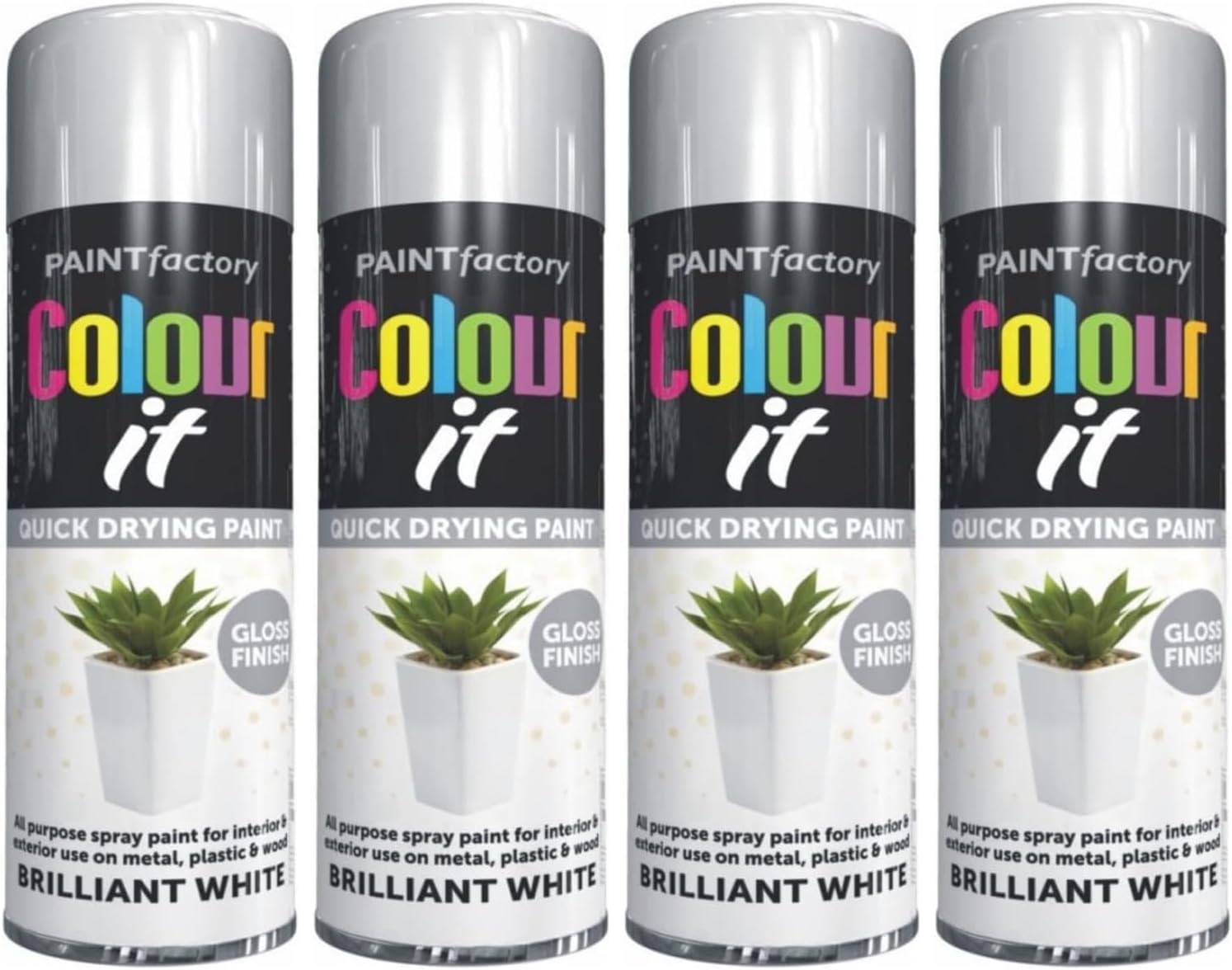 FAMBIZ Brilliant White Gloss Spray Paint, Quick-Drying Formula, Long-Lasting Protection, DIY Enthusiasts, Perfect for Wood, Metal, Plastic, Interior And Exterior Use, 250ml, (4 Pcs)