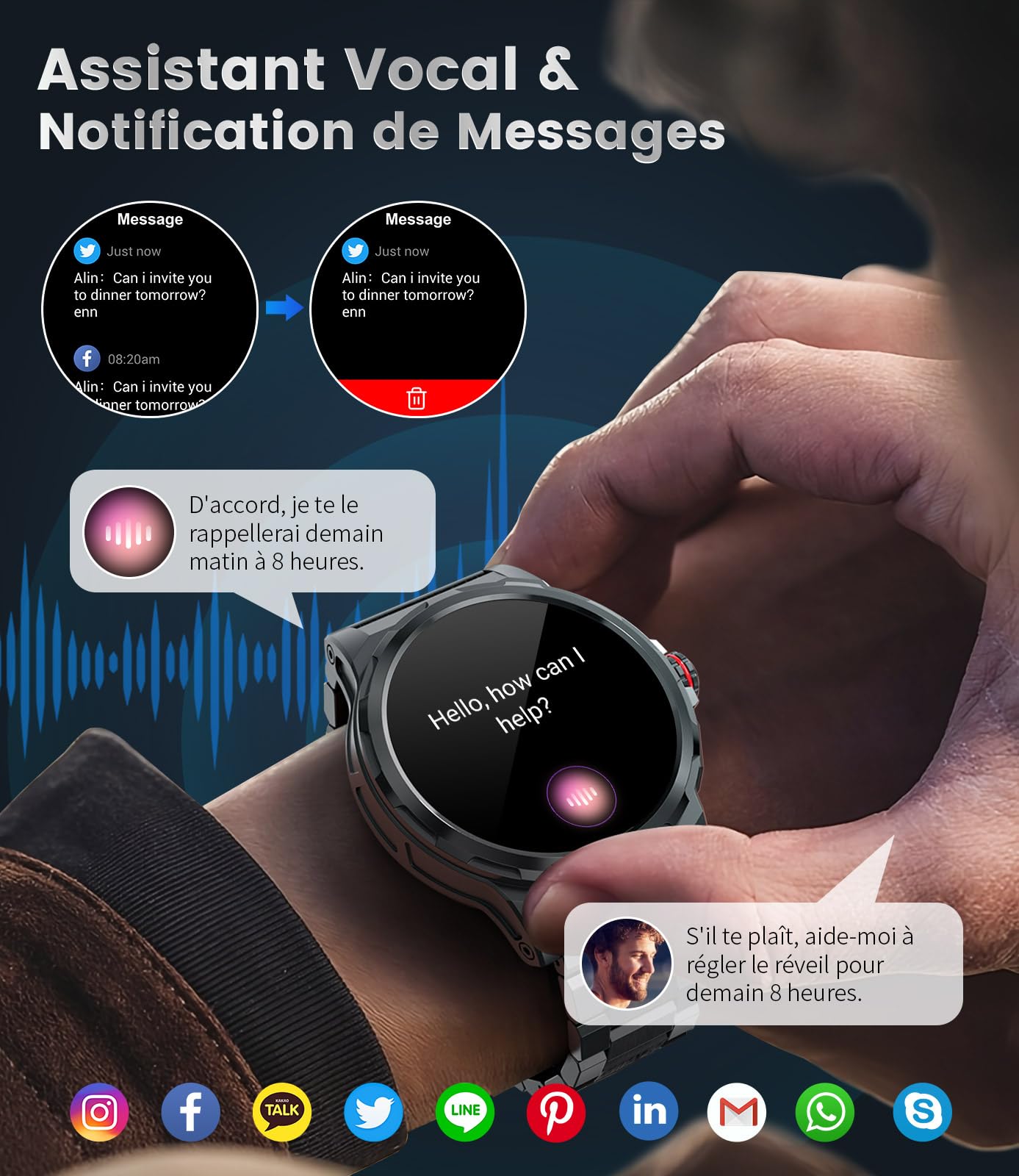 LIGE Smartwatch Uomo con Chiamate, 1,43'' AMOLED Display, Bateria 360mAh, 126 Sportive Orologio Smartwatch con Contapassi/Sonno/Cardiofrequenzimetro, Impermeabil IP68 Fitness Tracker per iOS Android