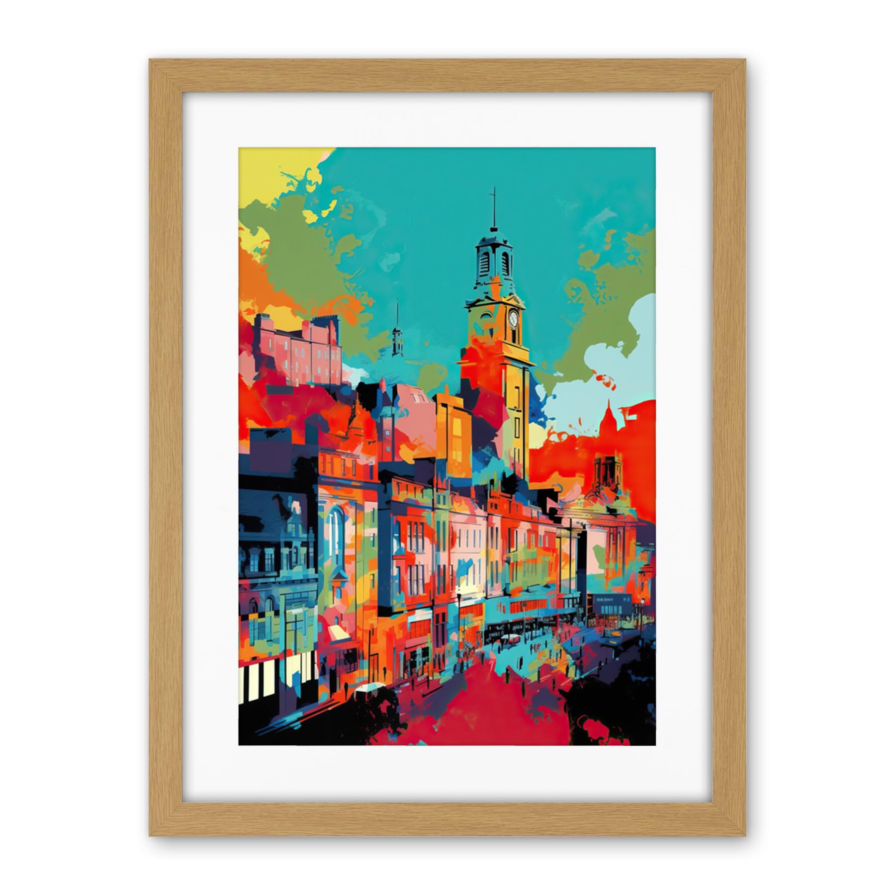 Artery8 Nottingham City England Cityscape Vibrant Abstract Artwork Framed Wall Art Print 18X24 Inch