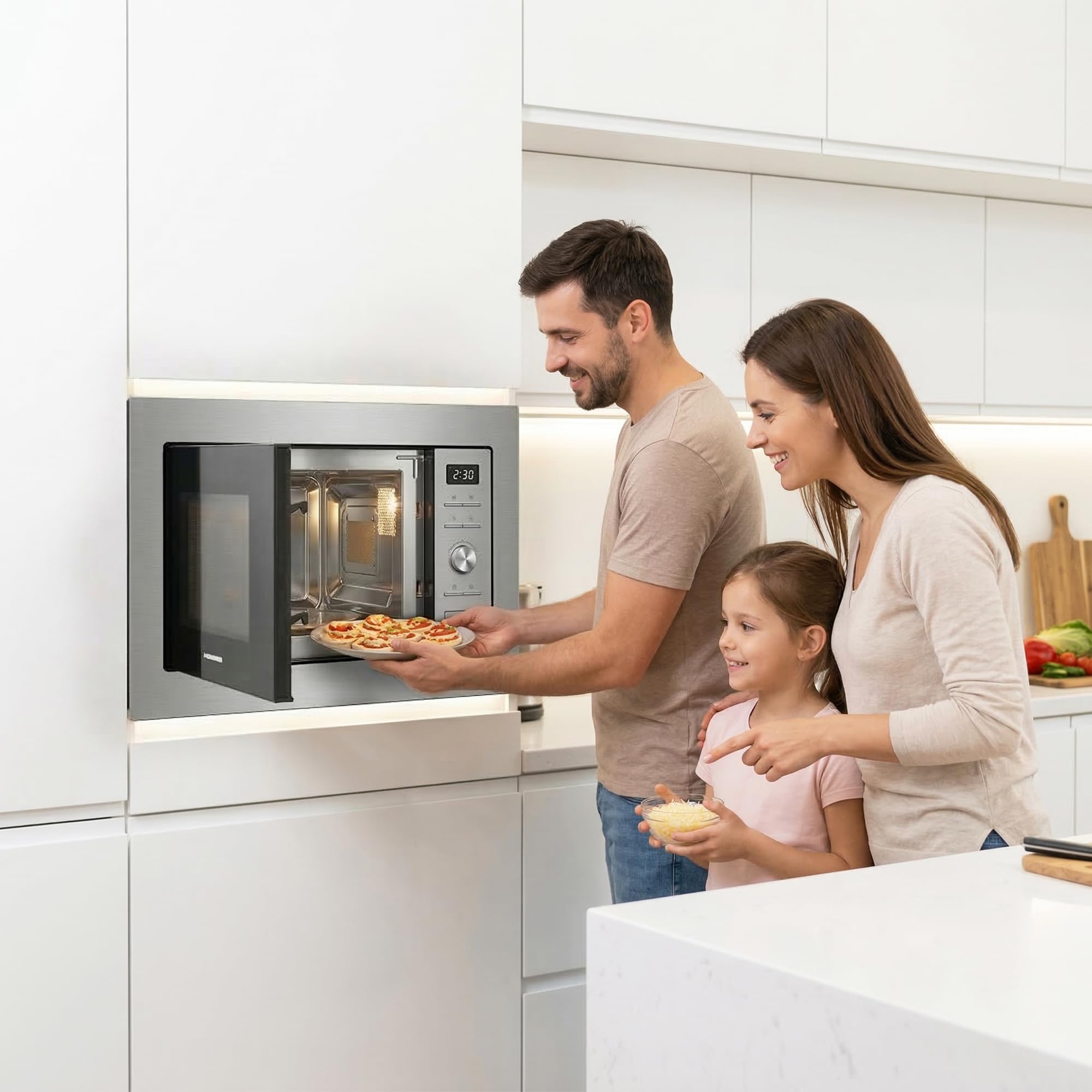 HMW-MDBI28GDIX Einbau-Mikrowellenofen – 28 L Garraum, Digitale Touch-Bedienung, Leistungsstarker Grill, Kombi-Mikrowelle, Automatikprogramme, Edelstahl-Design (Inox), 5 Jahre Garantie