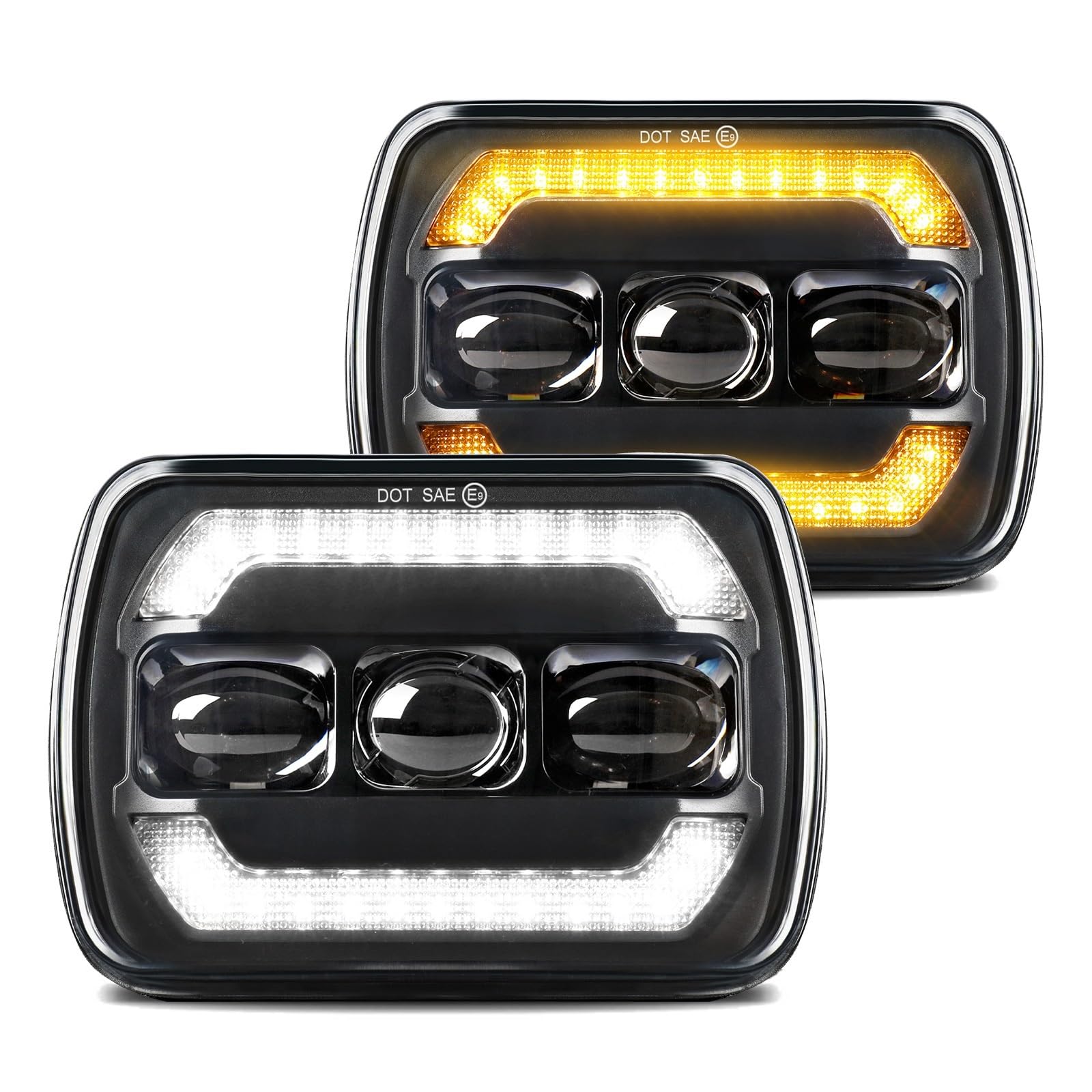 Head Lamp 7x6 5x7 Reflektory LED H6054 Z wysokimi światłami mijania i pomarańczowym kierunkowskazem Pasuje do Jeep Wrangler YJ Pasuje do Cherokee XJ(2PCS T002V)