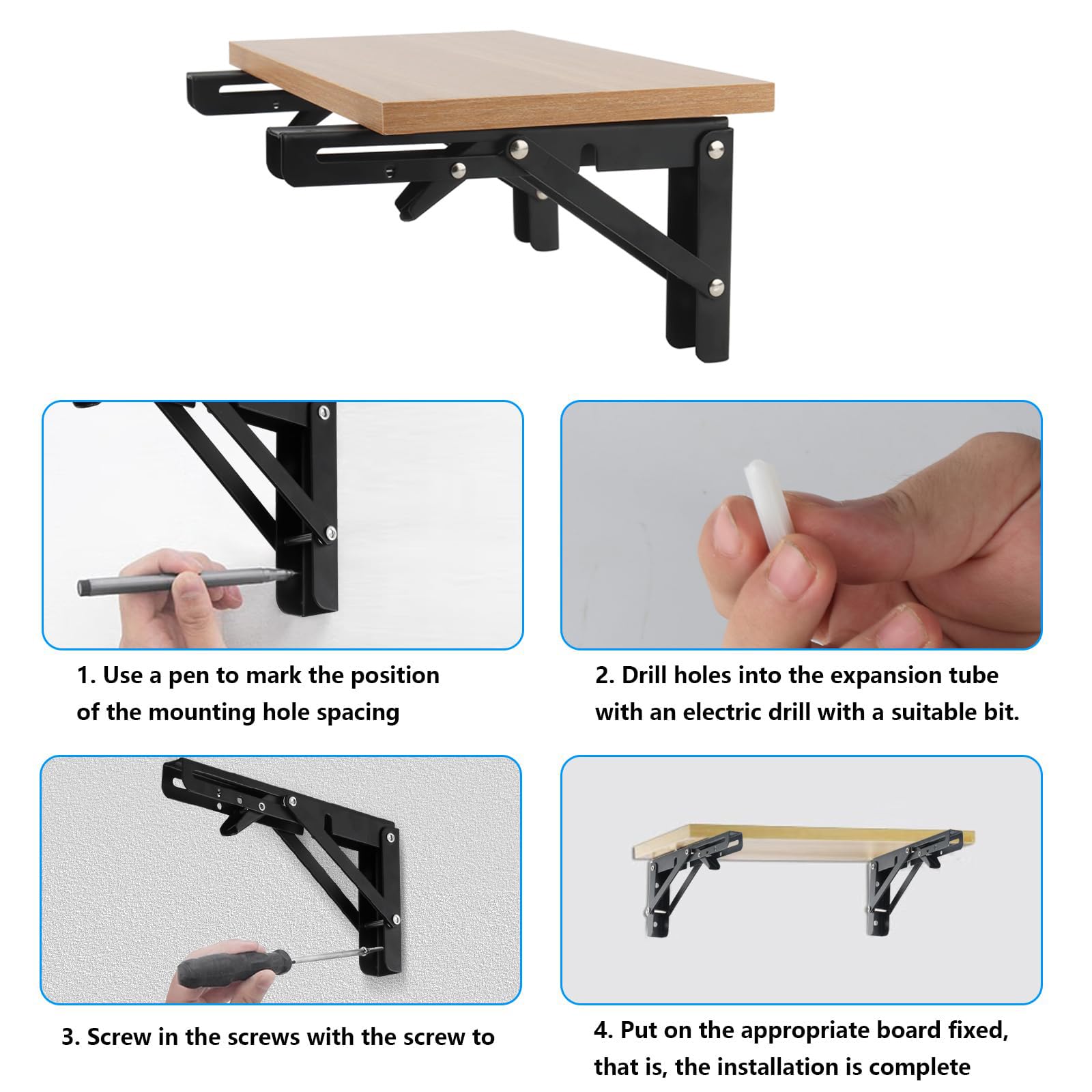 Folding Shelf Brackets,2 PCS Collapsible Shelf Brackets Triangle Shelf Brackets Folding Hinge Shelf Brackets with Screws Heavy Duty Shelf Brackets Metal Shelf Brackets for DIY - Image 4
