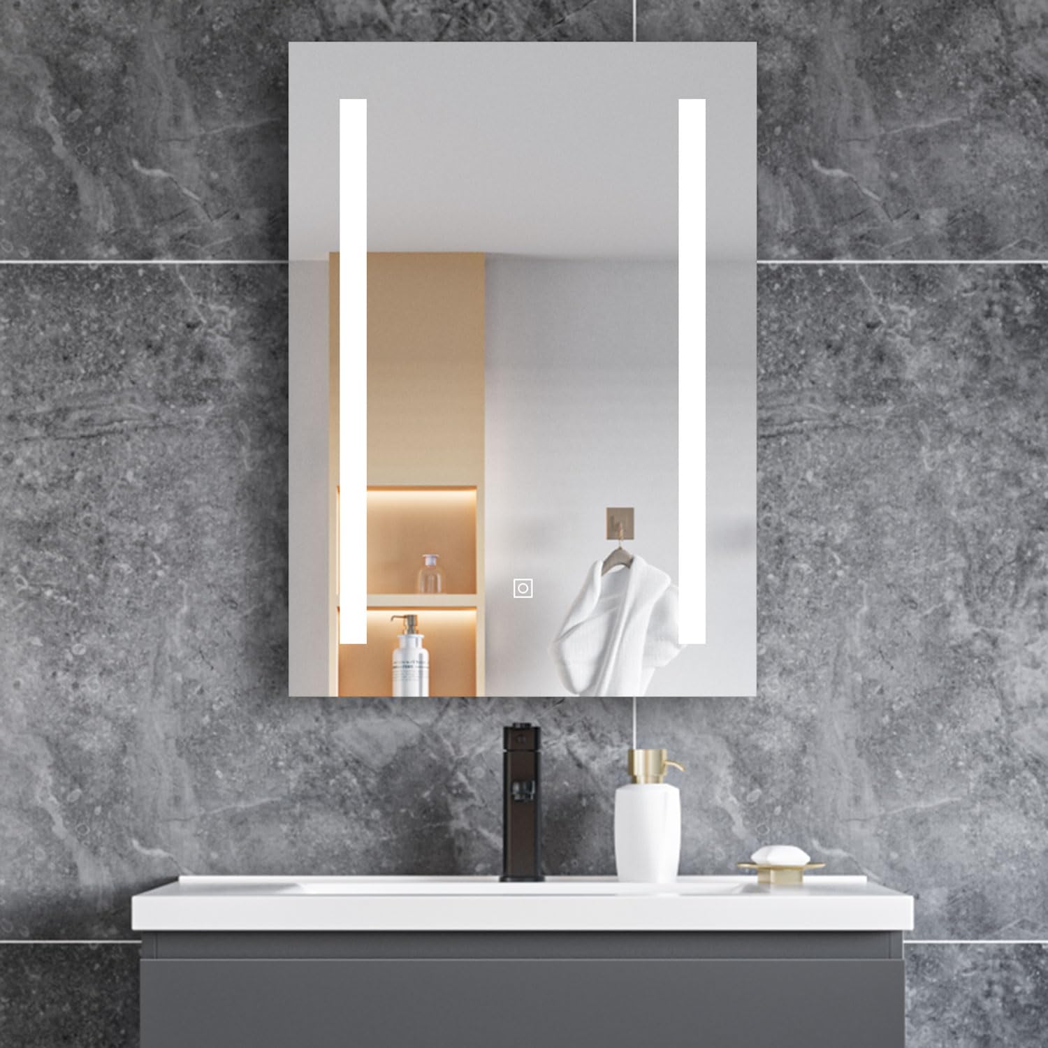 Simple Bathrooms White/Light/Silver 600X800 Rectangular Bathroom Mirror Cabinet With 3 Colors Dimmable Led,Anti-Fog,Memory Function,Sensor Touch,Ip44
