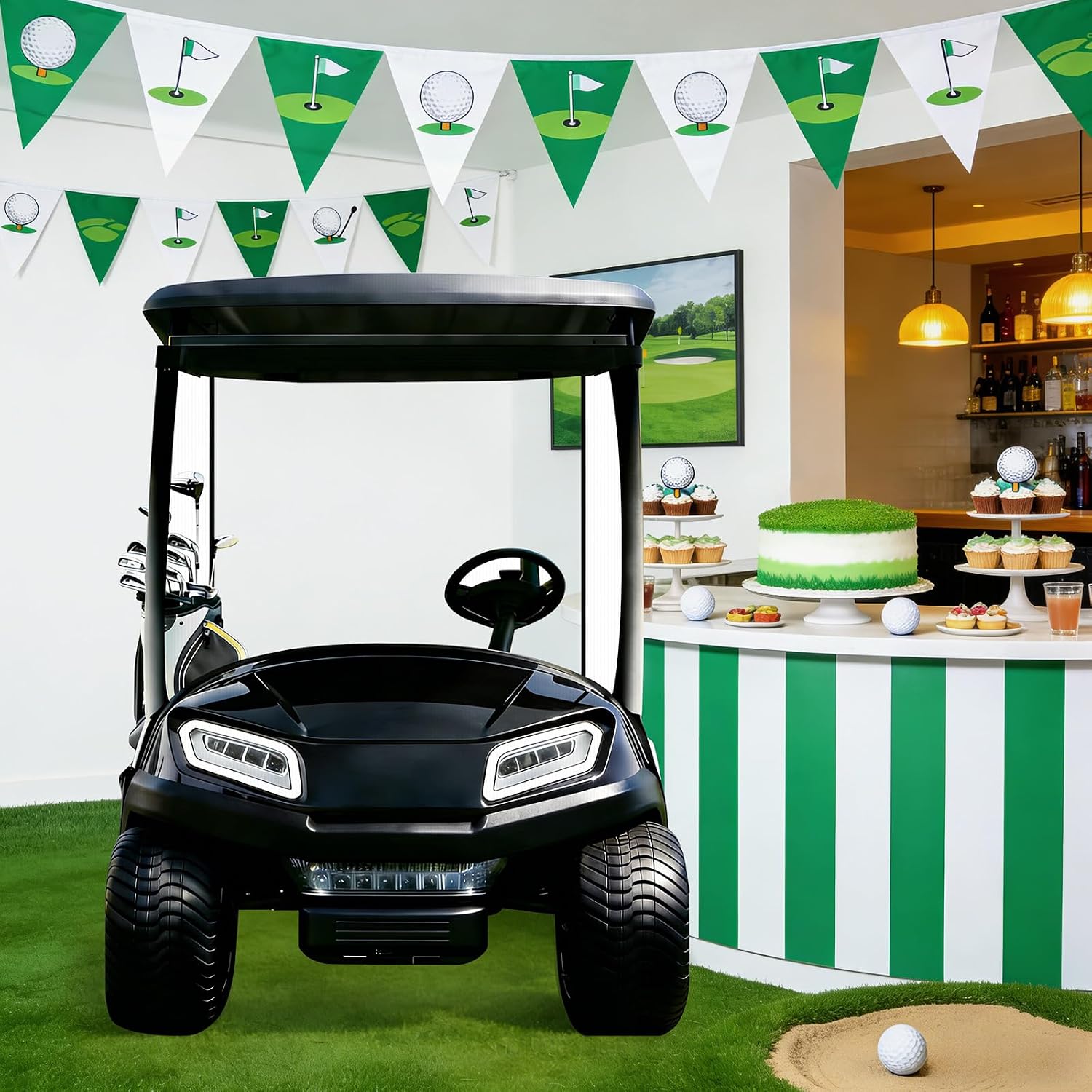 3.3 ft Golf Cart Cardboard Cutout, Large Life Size Stand-up Black Golf Cart Photo Booth Props Background for Golf Theme Party Decorations Birthday Baby Shower Gender Reveal Retirement Party Supplies