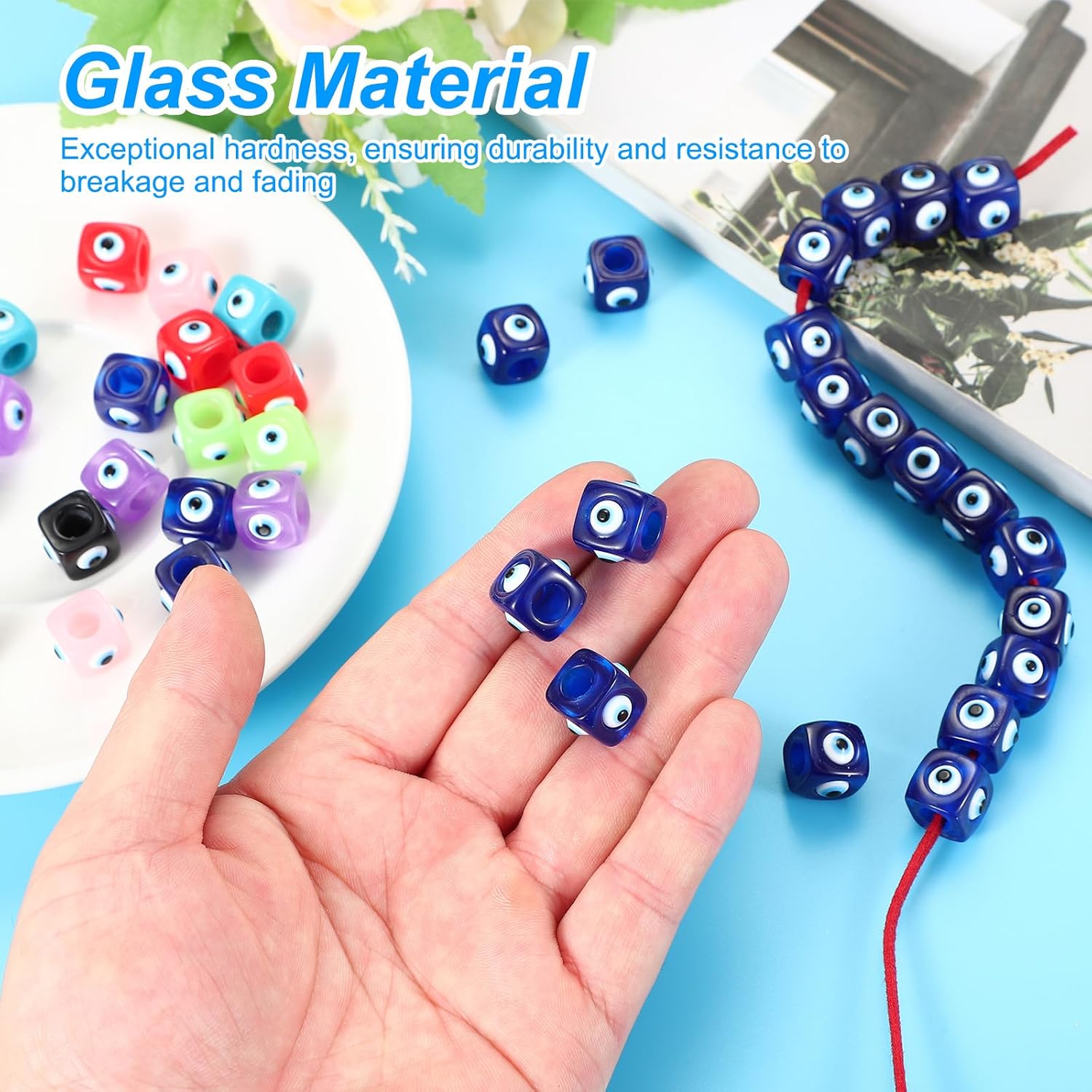 PATIKIL 12mm Evil Eye Beads, 10 Pcs Resin Turkish Evil Eye Charm Large Hole Beads Pendant Connector for DIY Art Craft Bracelet Necklace Earrings Making, Dark Blue - Image 3