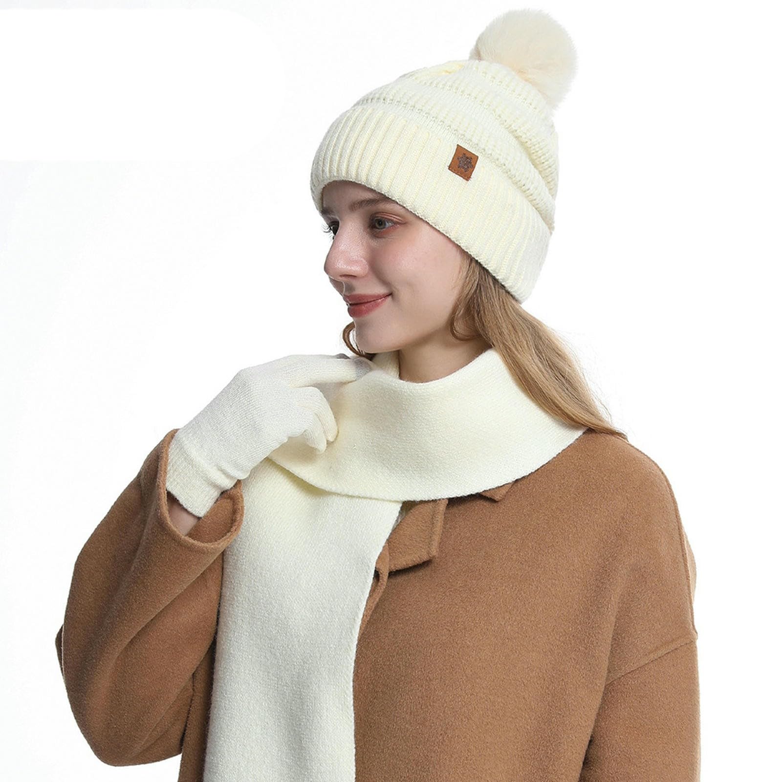 Set Cappello Sciarpa Guanti Invernali Cappello, E Lavorati A Maglia Autunno Inverno - Tinta Unita Calda Doppio Strato-Completo Tre Pezzi Nero