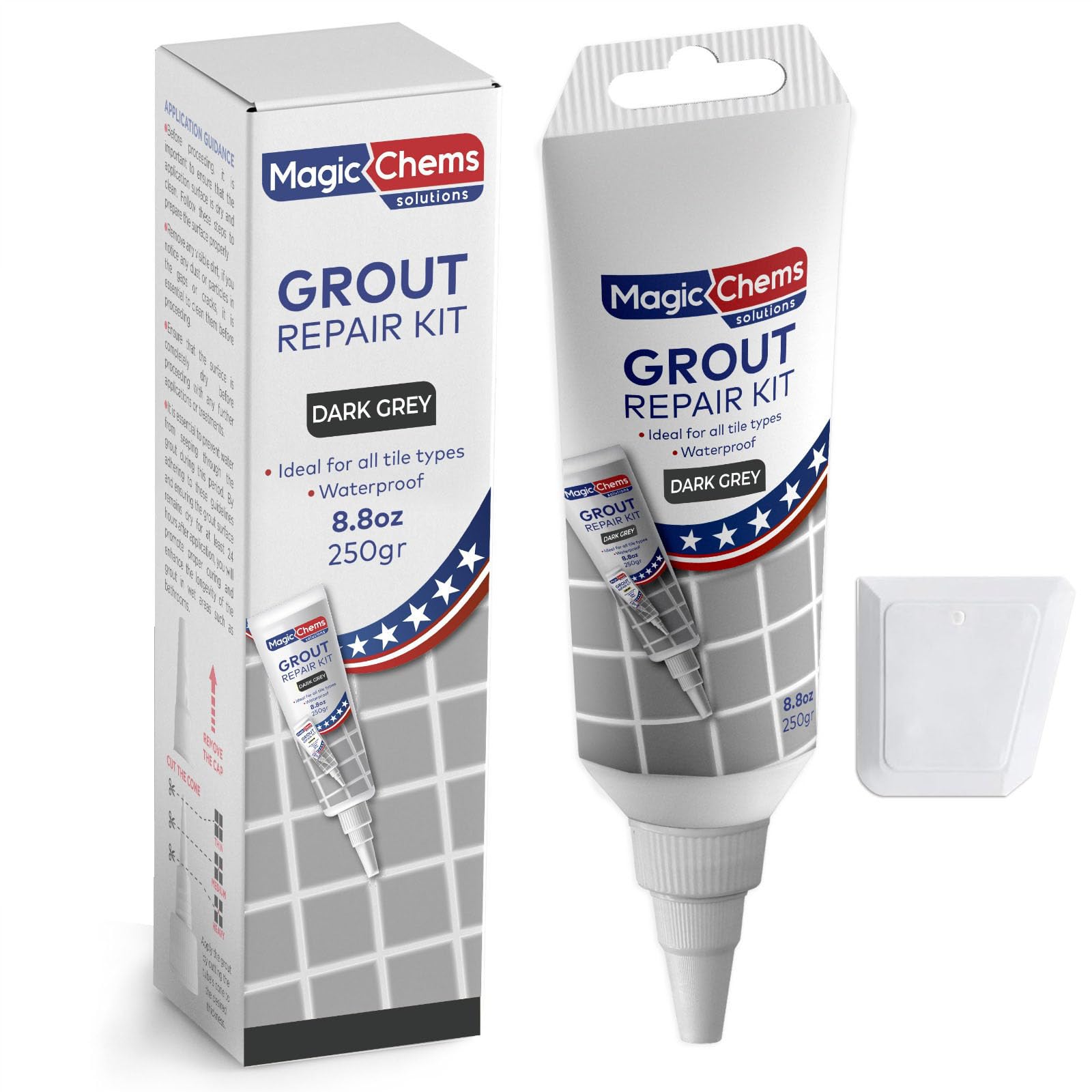 Grout Reviver - Dark Grey Grout Paint & Whitener for Bathroom and Kitchen Tiles - Waterproof Grout Restorer & Sealer Marker for Floors and Walls