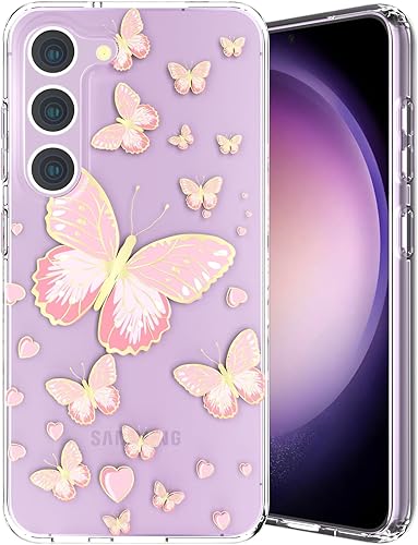 ooooops Funda protectora delgada y transparente para Samsung Galaxy S23 de 6.1 pulgadas para Samsung Galaxy S23 de 6.1 pulgadas (mariposa rosa)