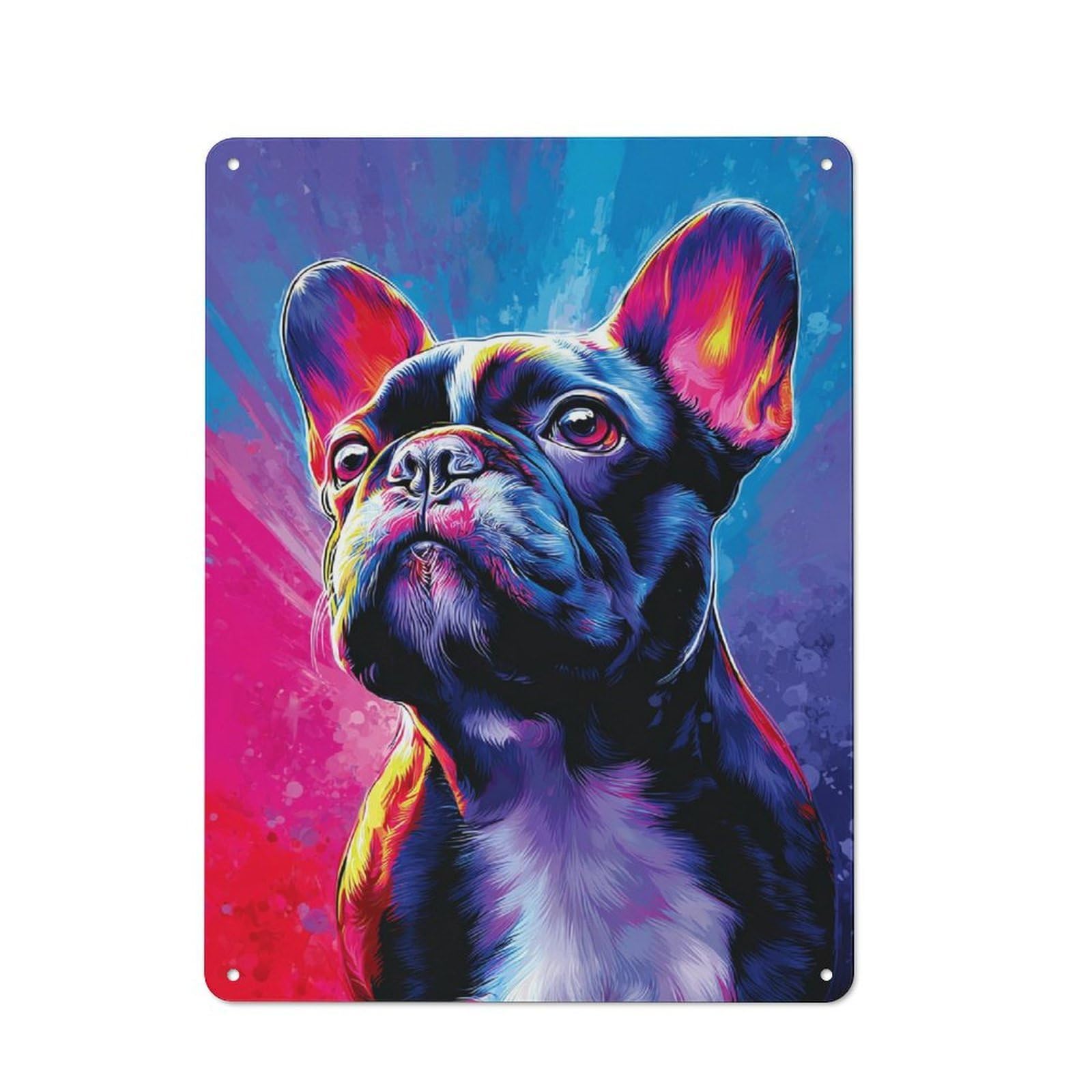 Junmoney Vibrant French Bulldog Art Print Rustic Metal Plaque 40X30cm For Hobby Room Or Studio, For Creative Interior Collectors