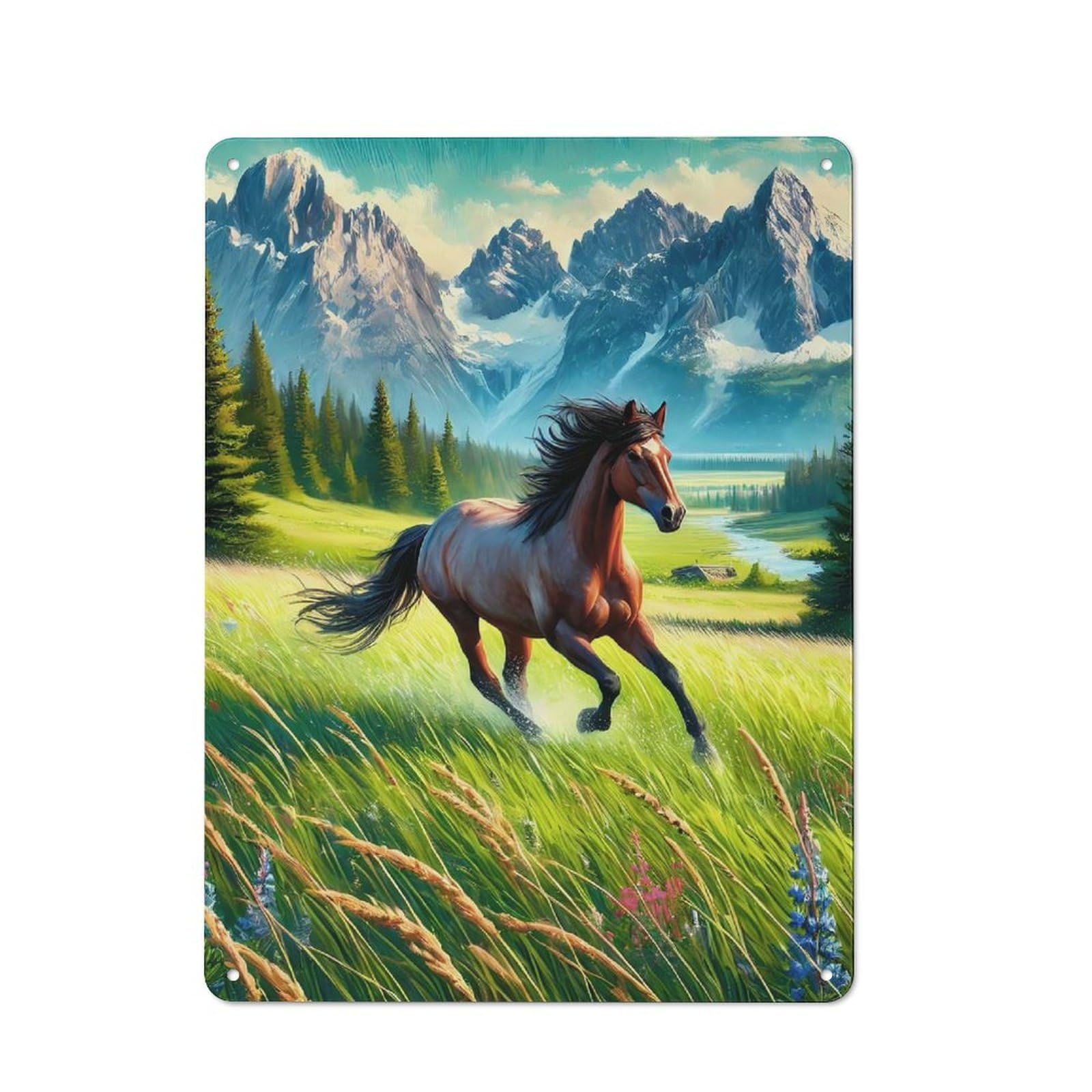 Junmoney Horse Running Mountain Landscape For Garden Room Or Summerhouse, Vintage Tin Sign 40X30cm, For Display In Garden Rooms And Summerhouses