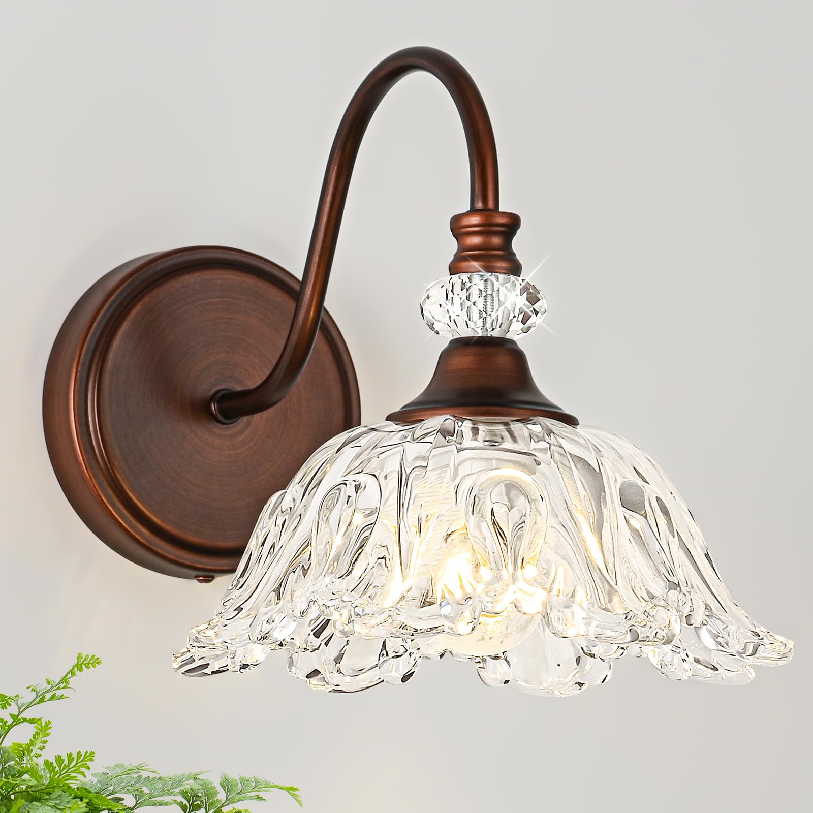 1 Piece Antique Red Bronze Vintage Wall Sconce with Flower Shade