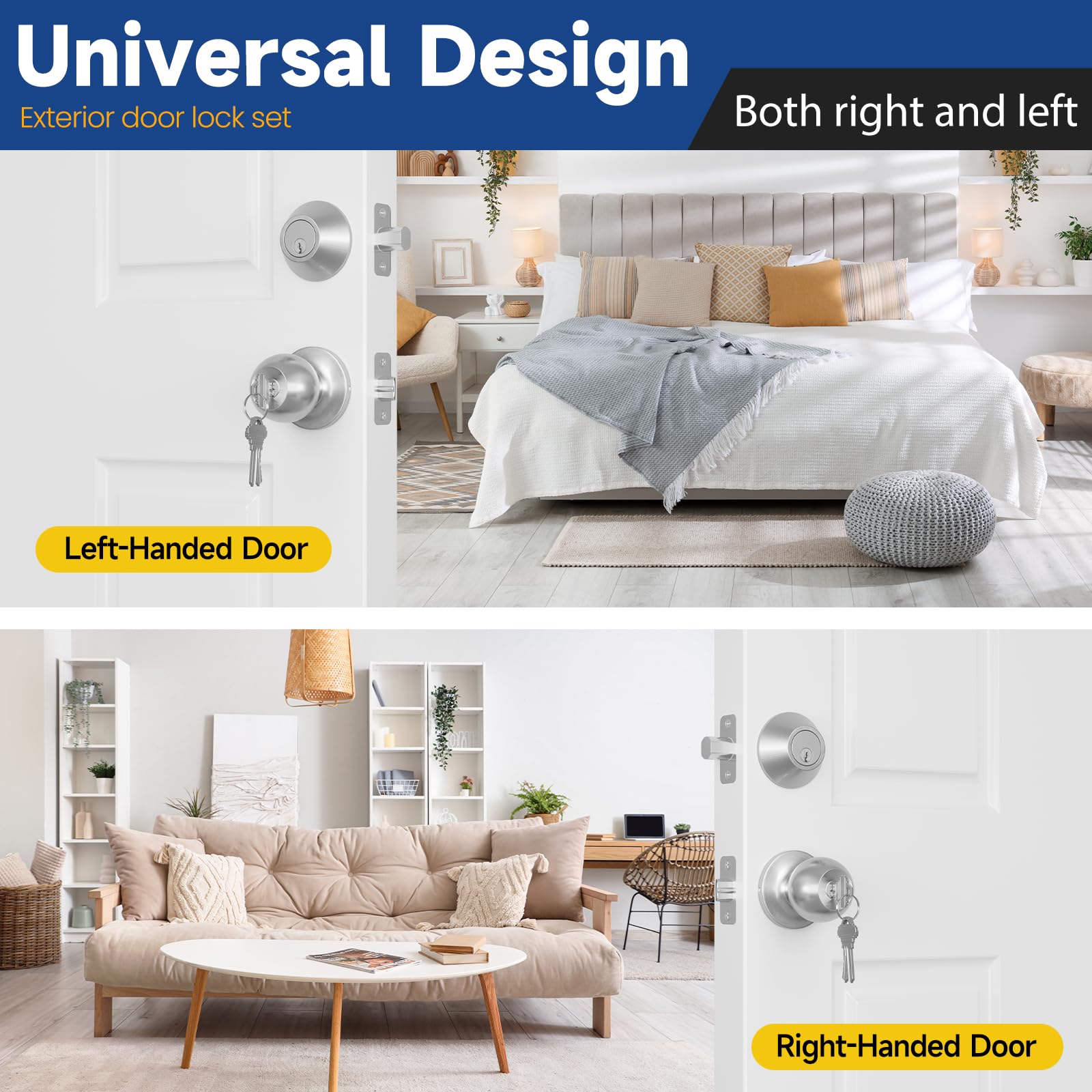 Keyed Door Lock Set - Satin Nickel Front Door Lock -4