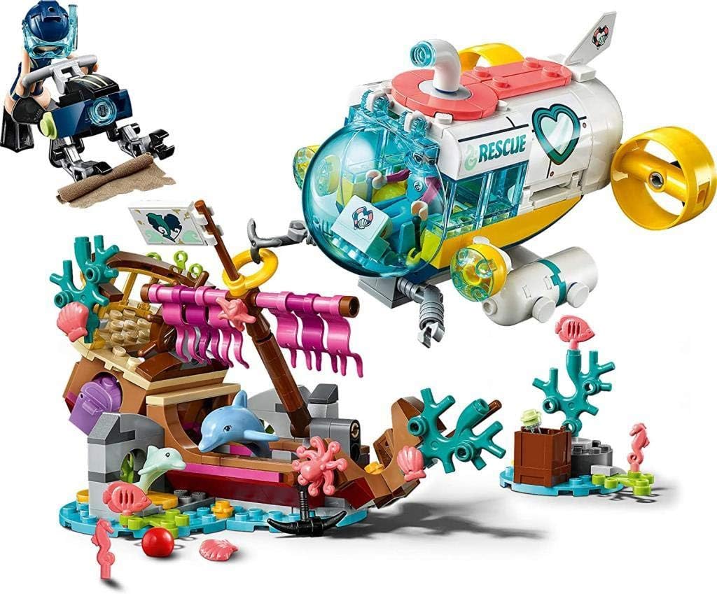 Assembled LEGO Friends Dolphins Rescue Mission set with submarine and shipwreck in action