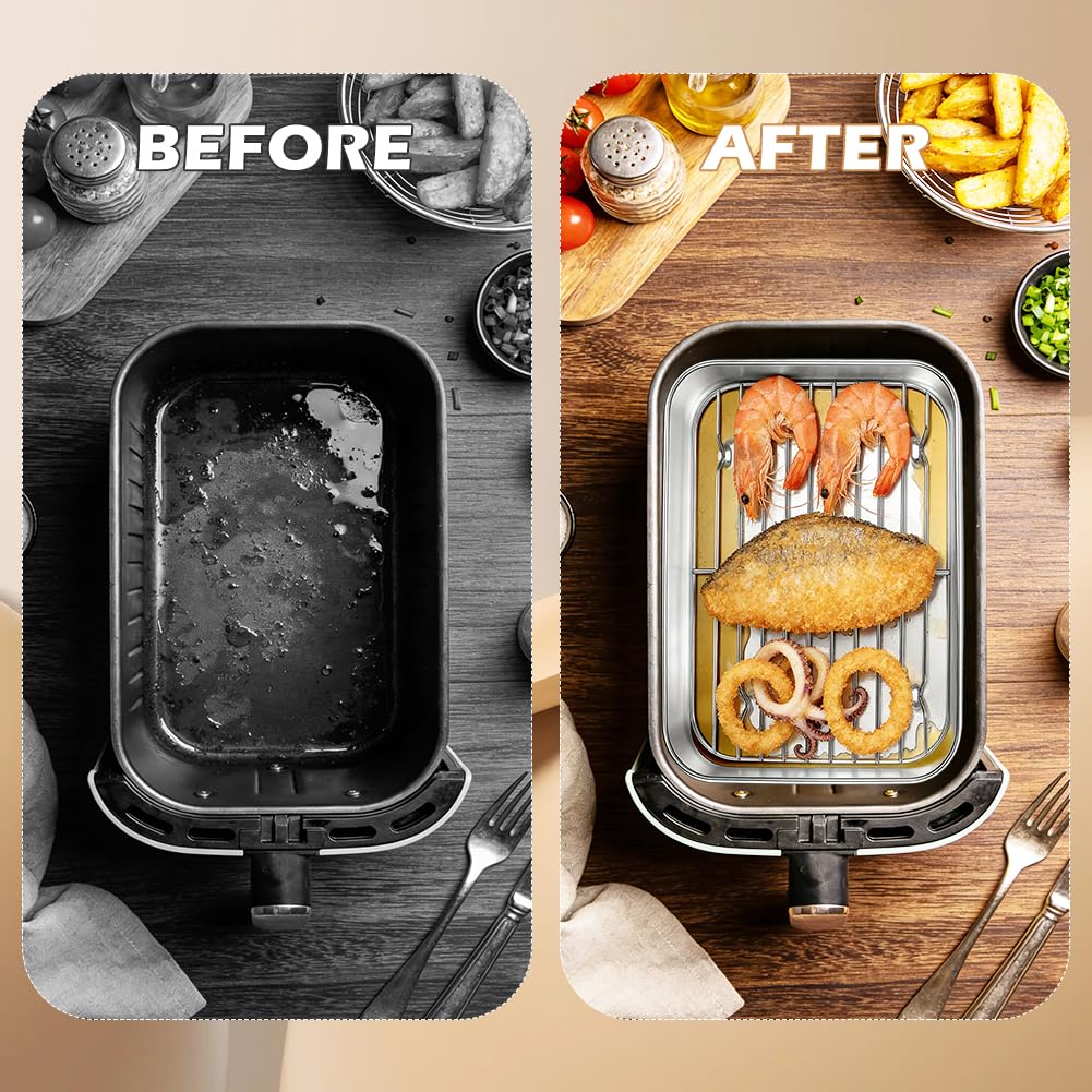 Pirofila in acciaio inox per Airfryer – con griglia di sgocciolamento, coperchio e maniglie, accessorio Airfryer per Ninja, Cosori, Philips, pirofila Airfryer, senza BPA e inodore