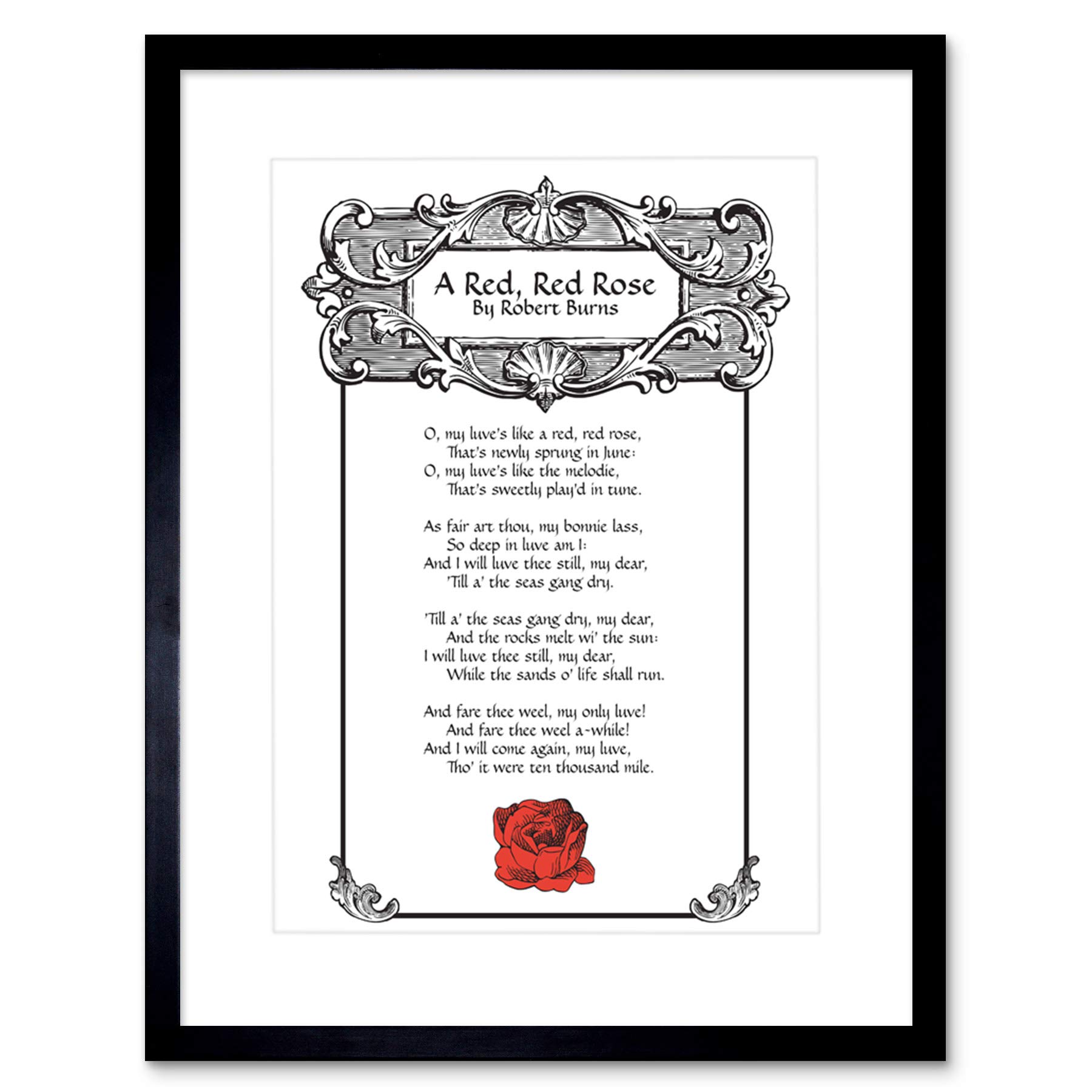 Wee Blue Coo RED RED ROSE ROBERT BURNS SCOTLAND EDINBURGH TYPOGRAPHY FRAMED PRINT B12X13734