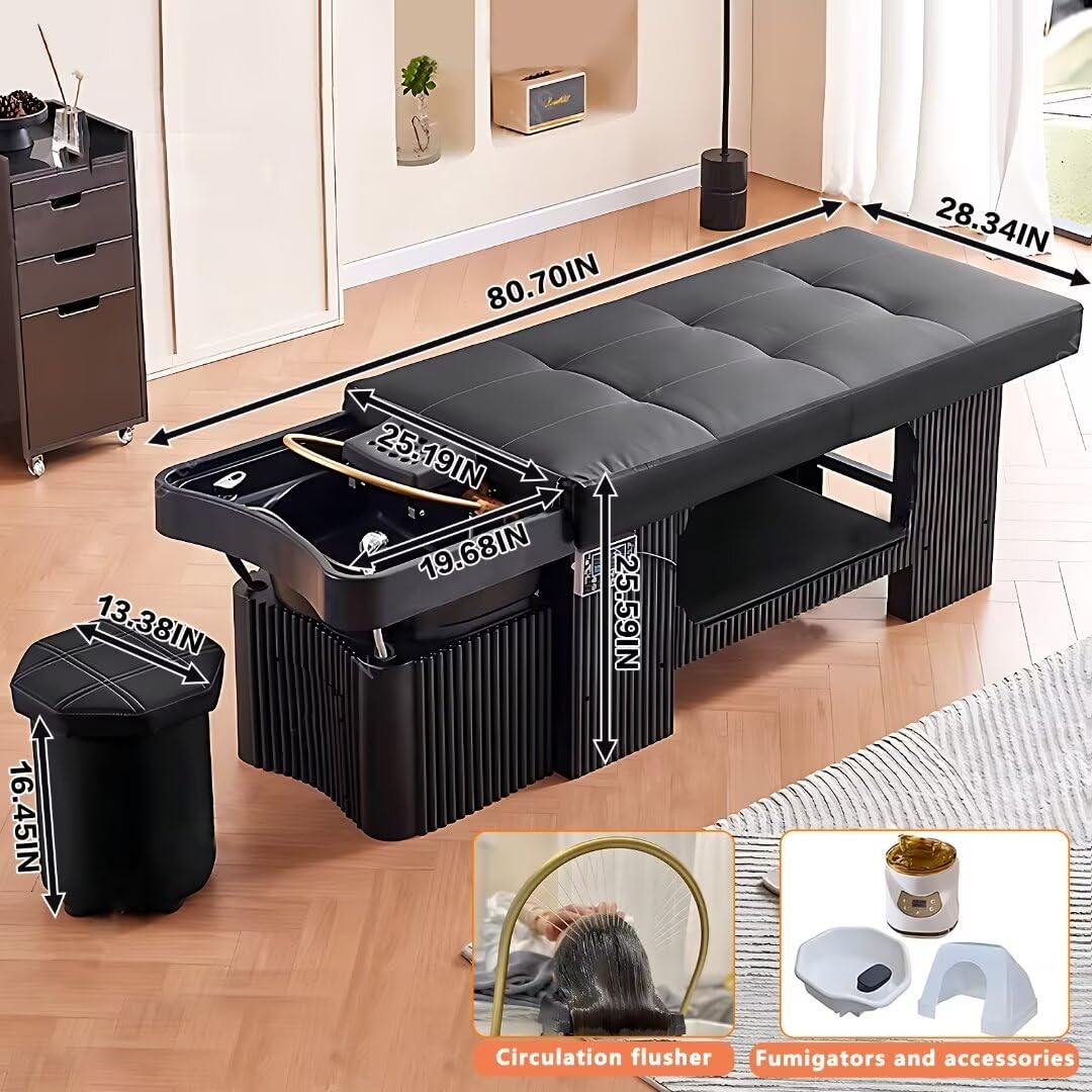 Head Spa szampon do masażu łóżko z cyrkulacją wody i fumigacją, nowoczesny design w paski (czarny)