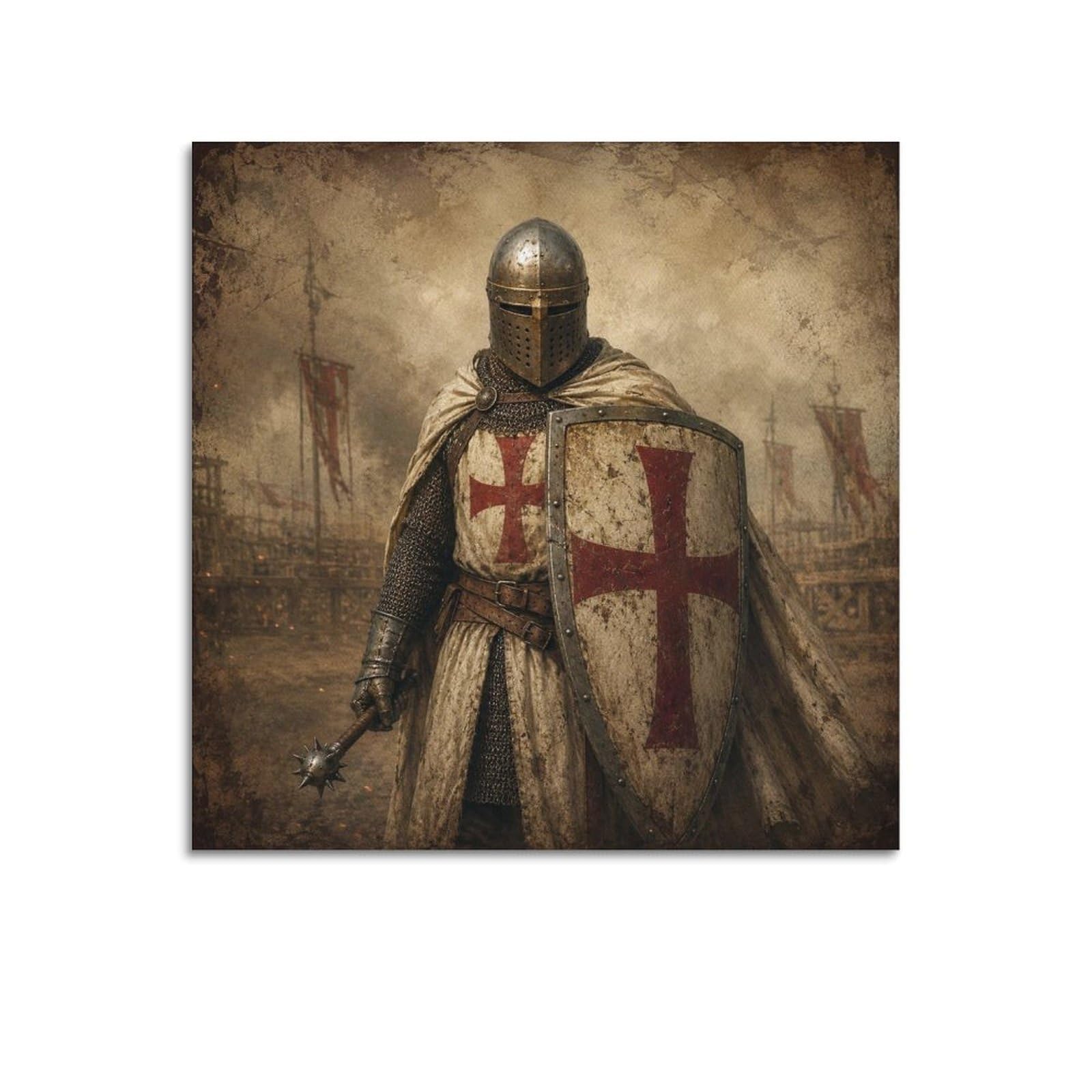 XKUGA Vintage Tournament Templar Knight Shield Poster Cross Armor Modern Decorative Canvas Prints - Ideal Wall Art for Family, Man Cave, Game Room, Boys & Girls Bedroom 12x12inch(30x30cm)
