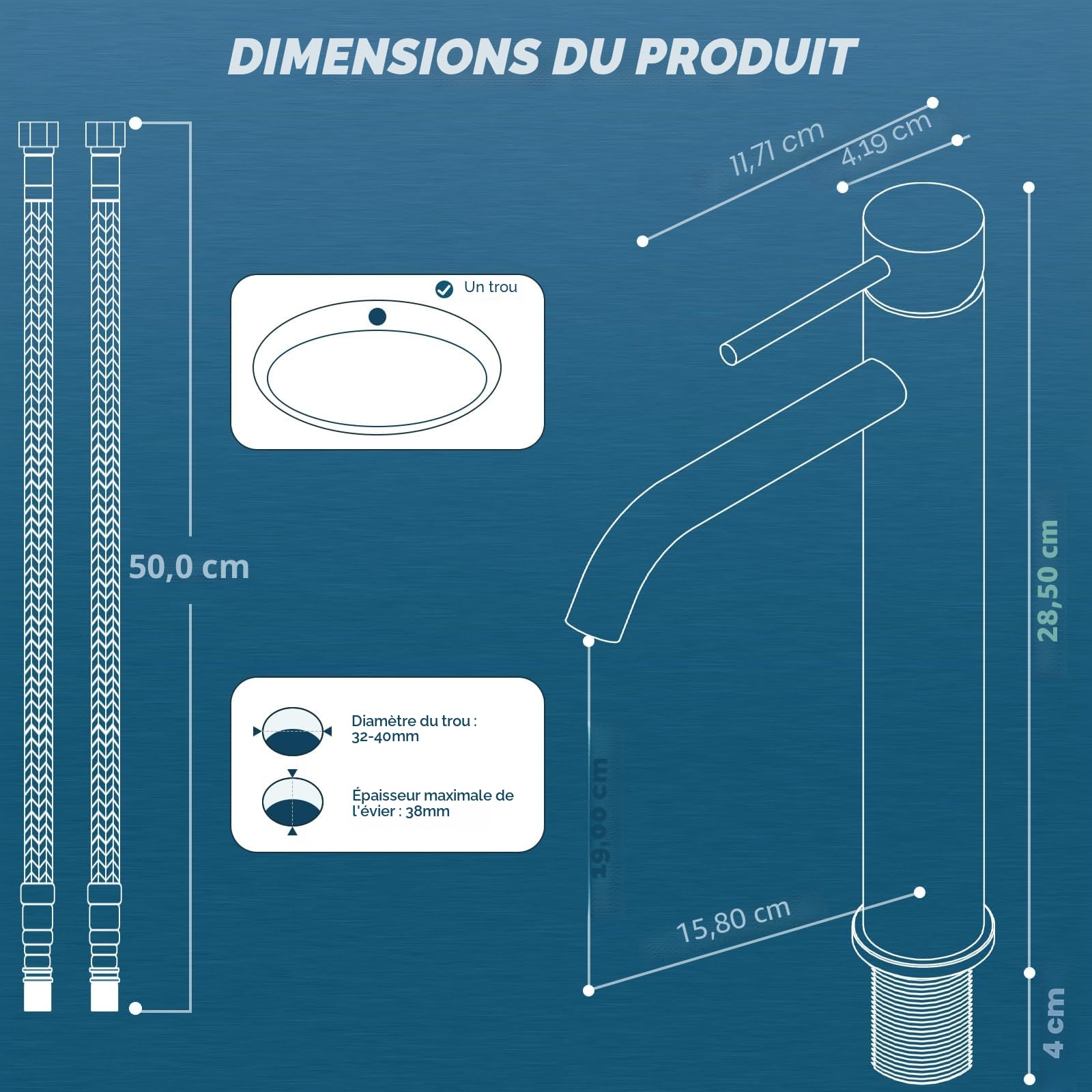 FORIOUS Robinet de Lavabo pour Salle de Bain, Mitigeur Haut en Noir avec Hauteur de Bec de 190 MM, Mitigeur à Levier Unique pour Lavabo dans la Salle de Bain, les Toilettes des Invités
