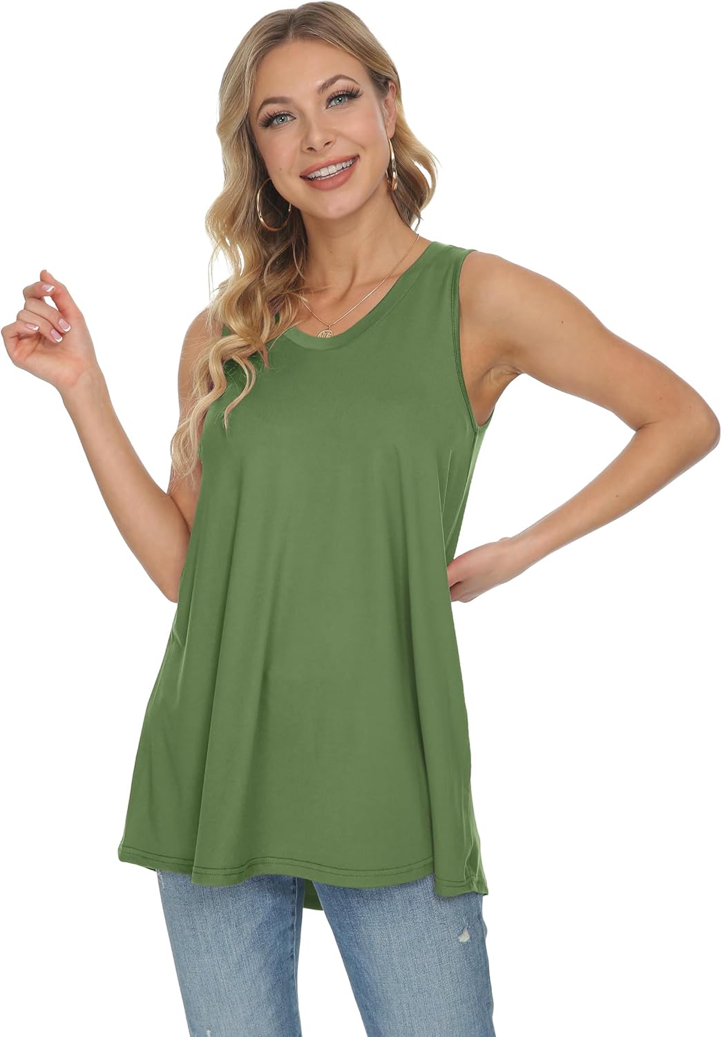 WNEEDU Women's Tank Tops Crewneck Tunic Summer Sleeveless T-Shirt Blouse - Image 3