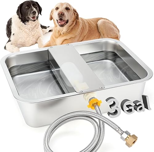 Miniatura 10 de BWOGUE Dispensador automático de agua de 5 galones para perros grandes, tazón de agua de acero inoxidable para exteriores para razas grandes