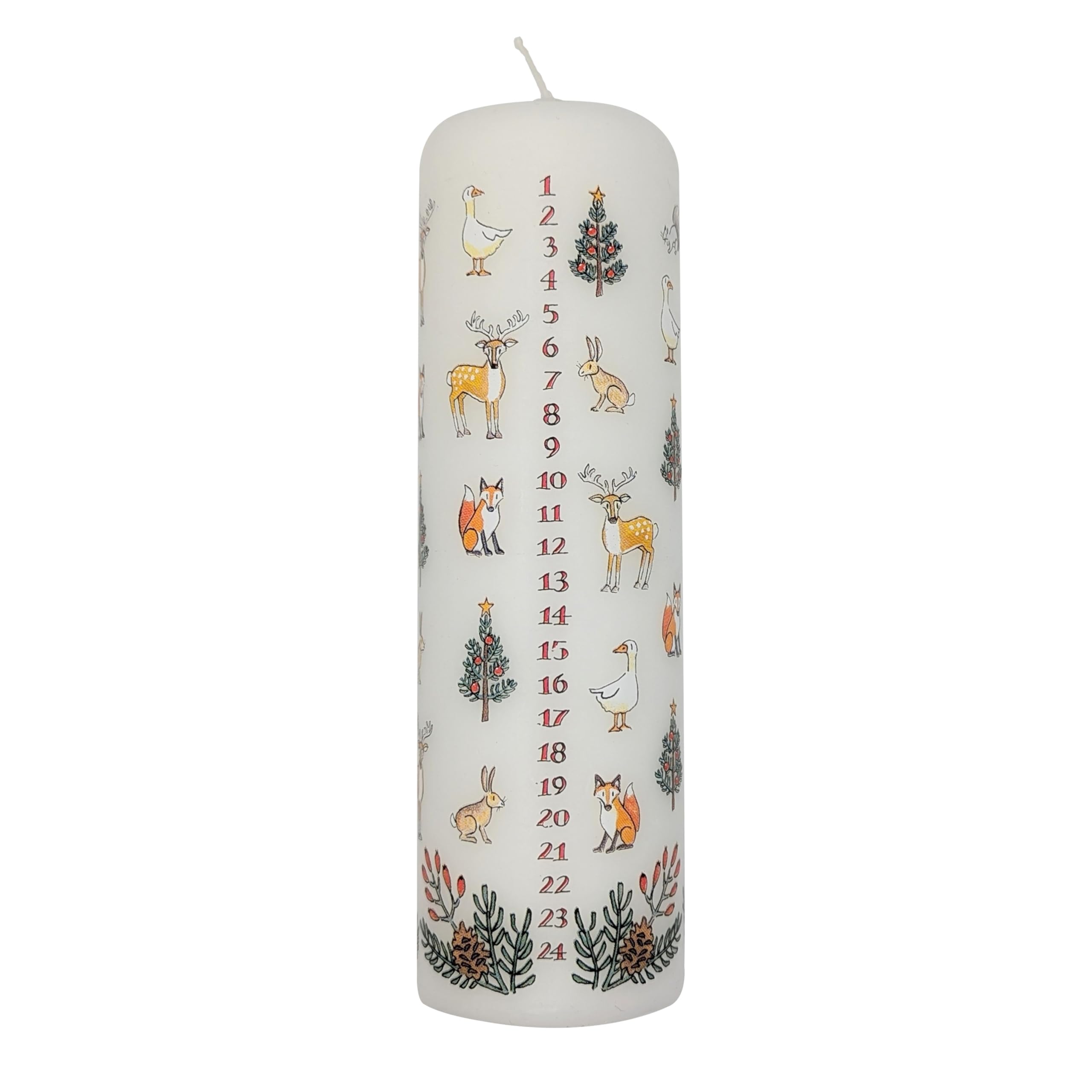 Alison Gardiner Winter Wildlife Large Christmas Countdown Advent Pillar Wax Candle 70 Hour Burn Time