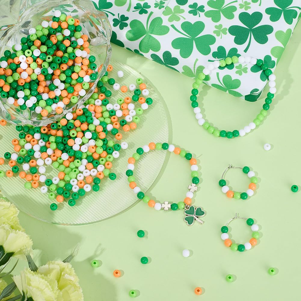 SUNNYCLUE 1200Pcs 4 Styles St. Patrick Day Focal Beads Green Acrylic Beads 6mm Bulk Small Round Ball Coral Red White Prade Plastic Beads for Necklaces Making Beaded Keychains Bracelets Supplies Women - Image 4