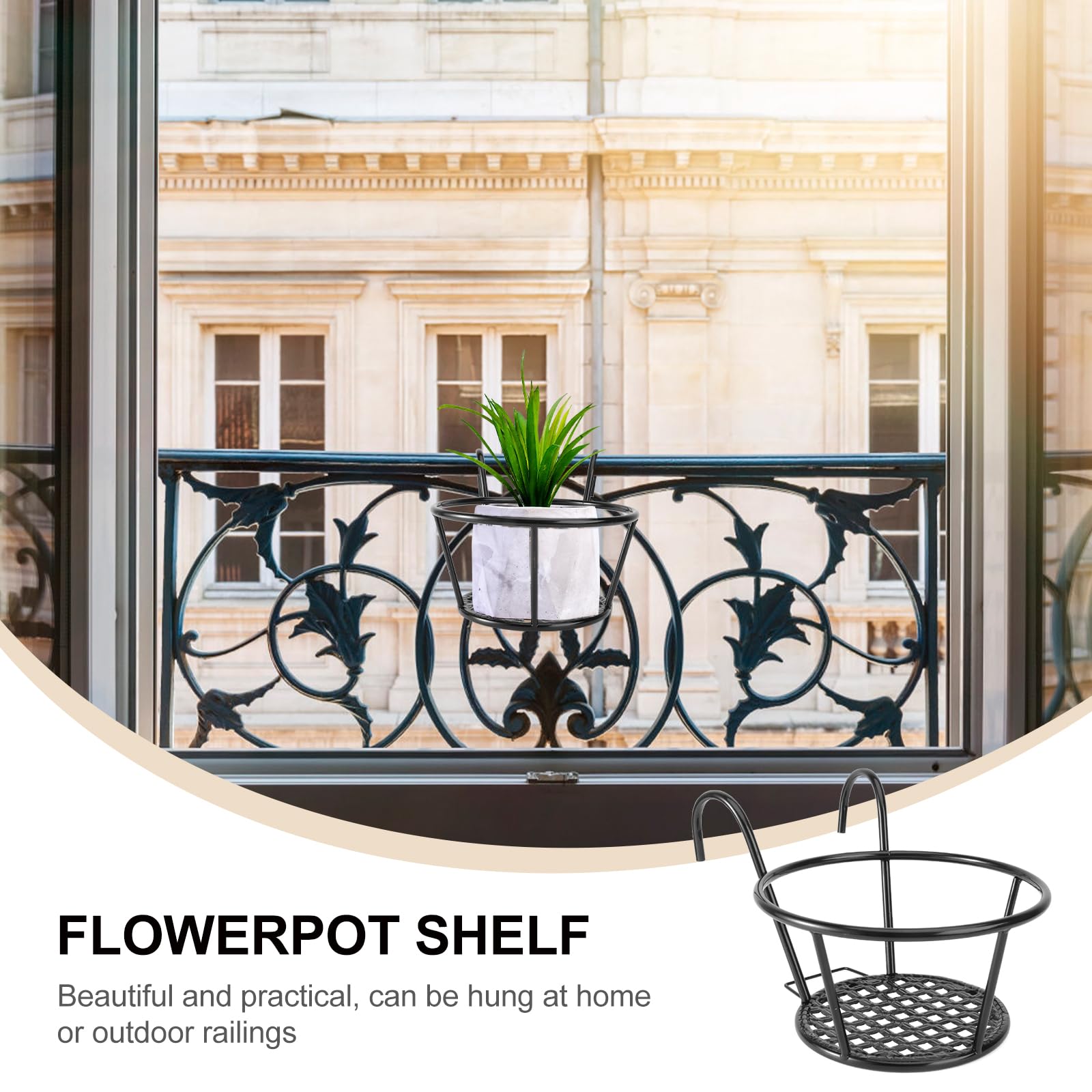DOITOOL Lot de 2 supports de pot de fleurs pour garde-corps en fer pour clôture, pot à suspendre (Noir, 27 x 17 x 12 cm)