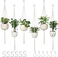 AOMGD 6 Pack 43" Ivory Macrame Plant Hangers with S Hooks & Nails - Boho Indoor Outdoor Hanging Planters for 5-10" Pots