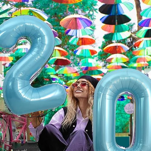 Miniatura 4 de TONIFUL Globos de helio de 40 pulgadas, color azul claro, con números macarrones, número 20, globos de helio, globos digitales grandes de 20