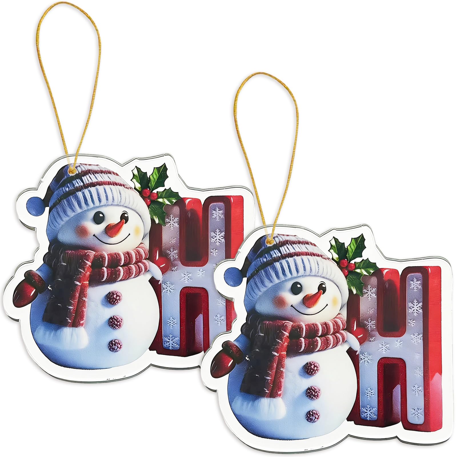 FAMINESS 2PCS 2D Acrylic Letter H Snowman Christmas Ornaments - 26 Alphabet Tree Decorations Hanging Ornaments for Party Gifts