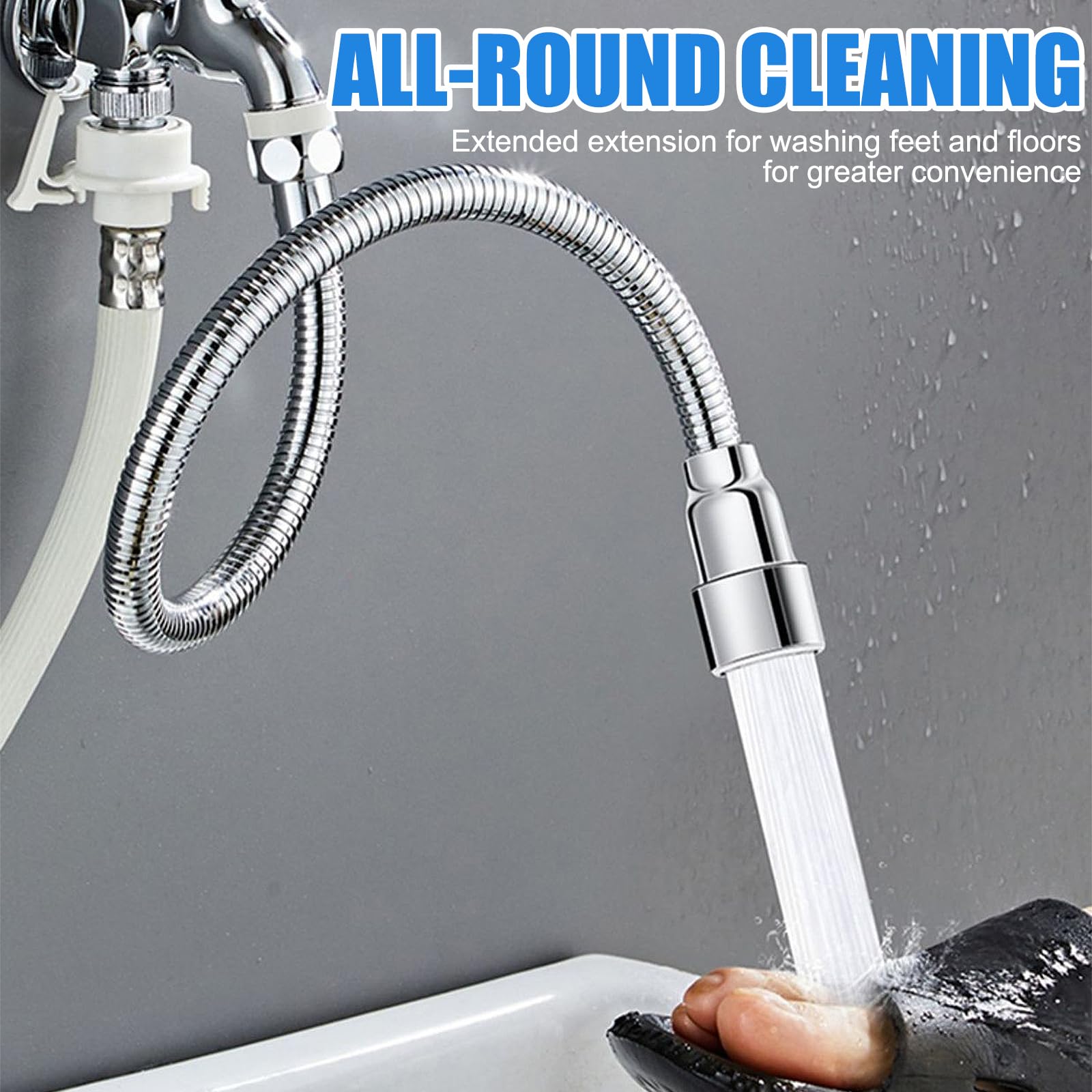 Extensor Grifo, Extensión de Grifo Cocina 30 cm Inoxidable, Extensor de Tap Giratorio de 720° Grados, Con Adaptador de Rosca de Transferencia y Junta Antifugas, para Baños y Cocinas