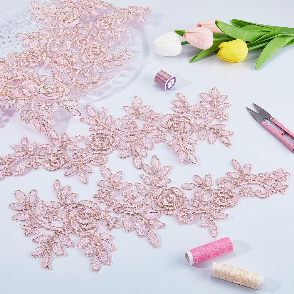 GORGECRAFT 3D Blumen-Spitzen Applikationen – 2 Paar, 10,5x23,5 Cm, Zum Aufbügeln Oder Nähen
