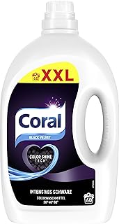 Coral Detergente líquido para color negro intenso, 60 lavados, higiénico, protección contra la decoloración, detergente líquido Black Velvet (1 x 3 L)