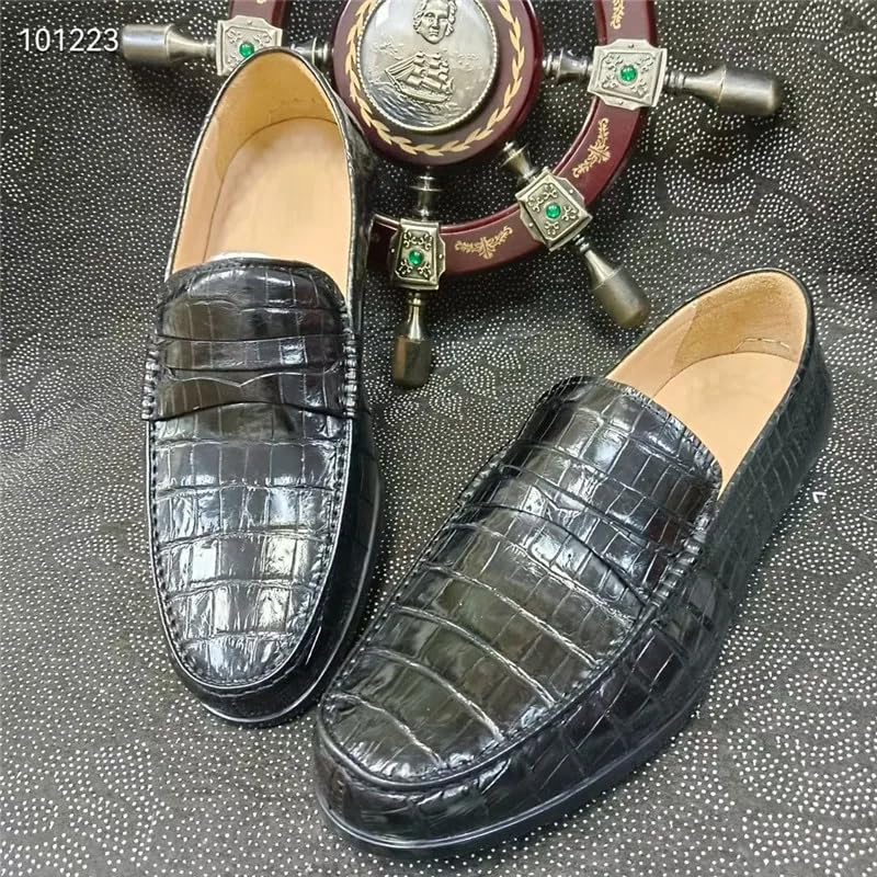 Authentic Crocodile Skin Business Casual Men's Soft Moccasins Genuine Alligator Leather Male Classic Plain Black Slip-on Flats2