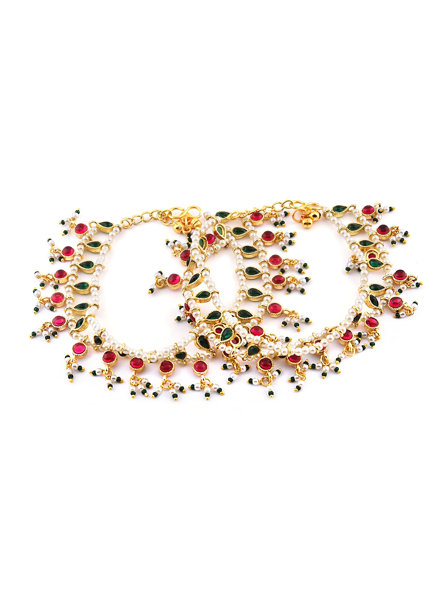 ZAVERI PEARLS Green & Pink Traditional Kundan Payal For Women (2 Anklets)-ZPFK11059 (B09GNFGJTM) Amazon Price History, Amazon Price Tracker