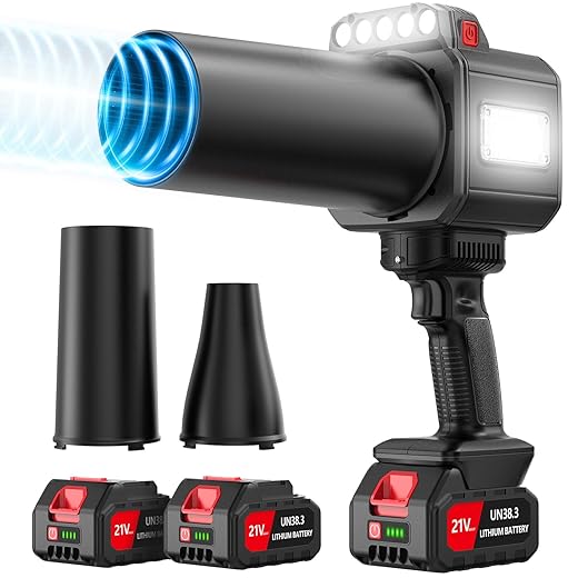 DEGGE Brushless Leaf Blower Cordless, Handheld Leaf Blowers with LED Work Light, Two Interchangeable Nozzles, Turbo Jet Blower for Lawn Care, Patio Cleaning, Garage Dust & Outdoor Use